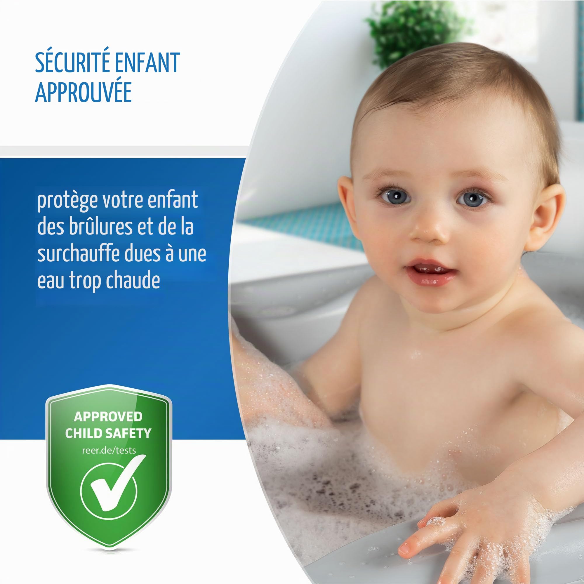 reer MyHappyBath Thermomètre de bain pour bébé en forme de baleine - Design mignon - Thermomètre de bain sans danger pour les enfants - Température de bain optimale pour la baignoire - Sans mercure -