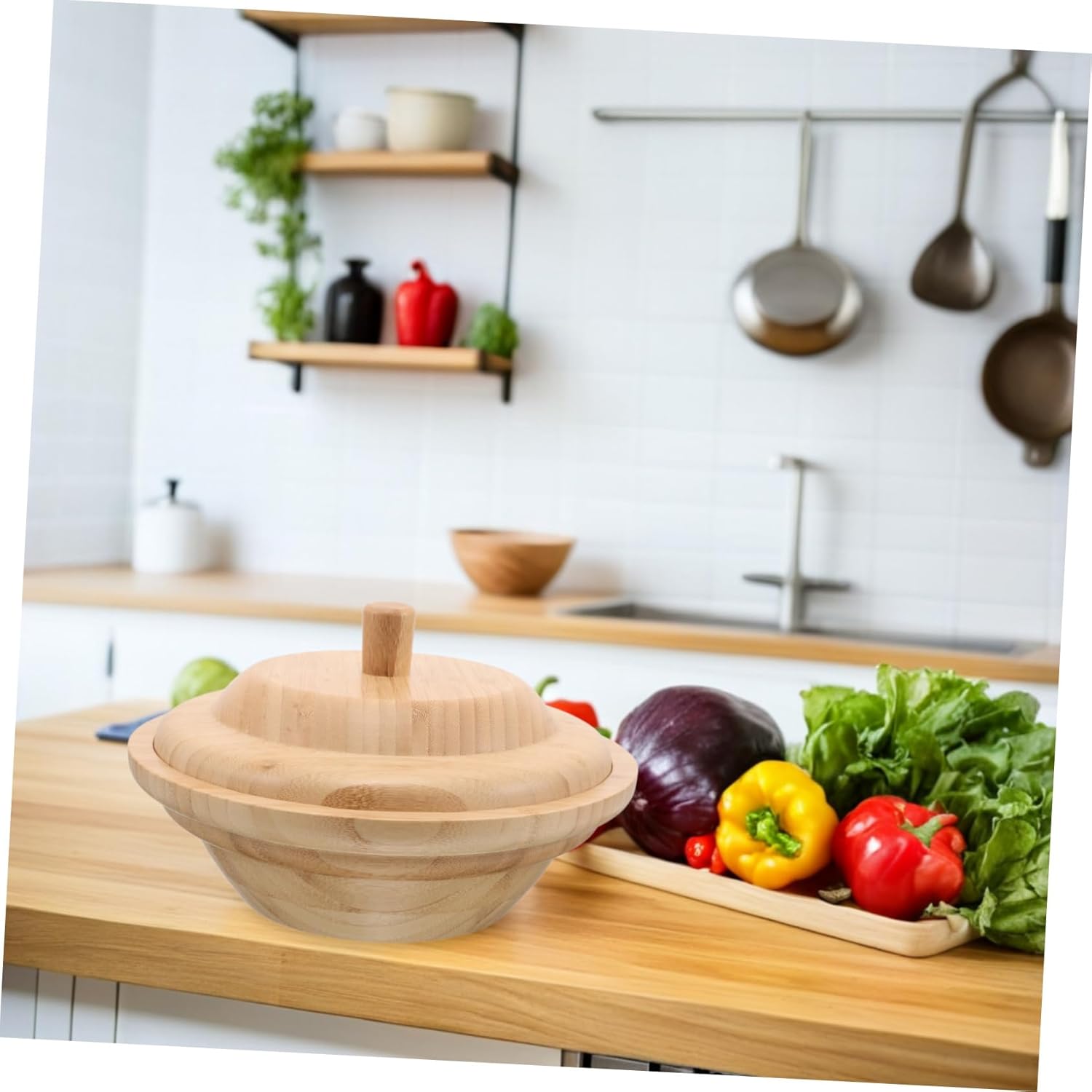 ABOOFAN Bamboo Dessert Bowl Salad Storage Bowl Natural Bamboo Material Spill Design Fruit Serving for Entertaining