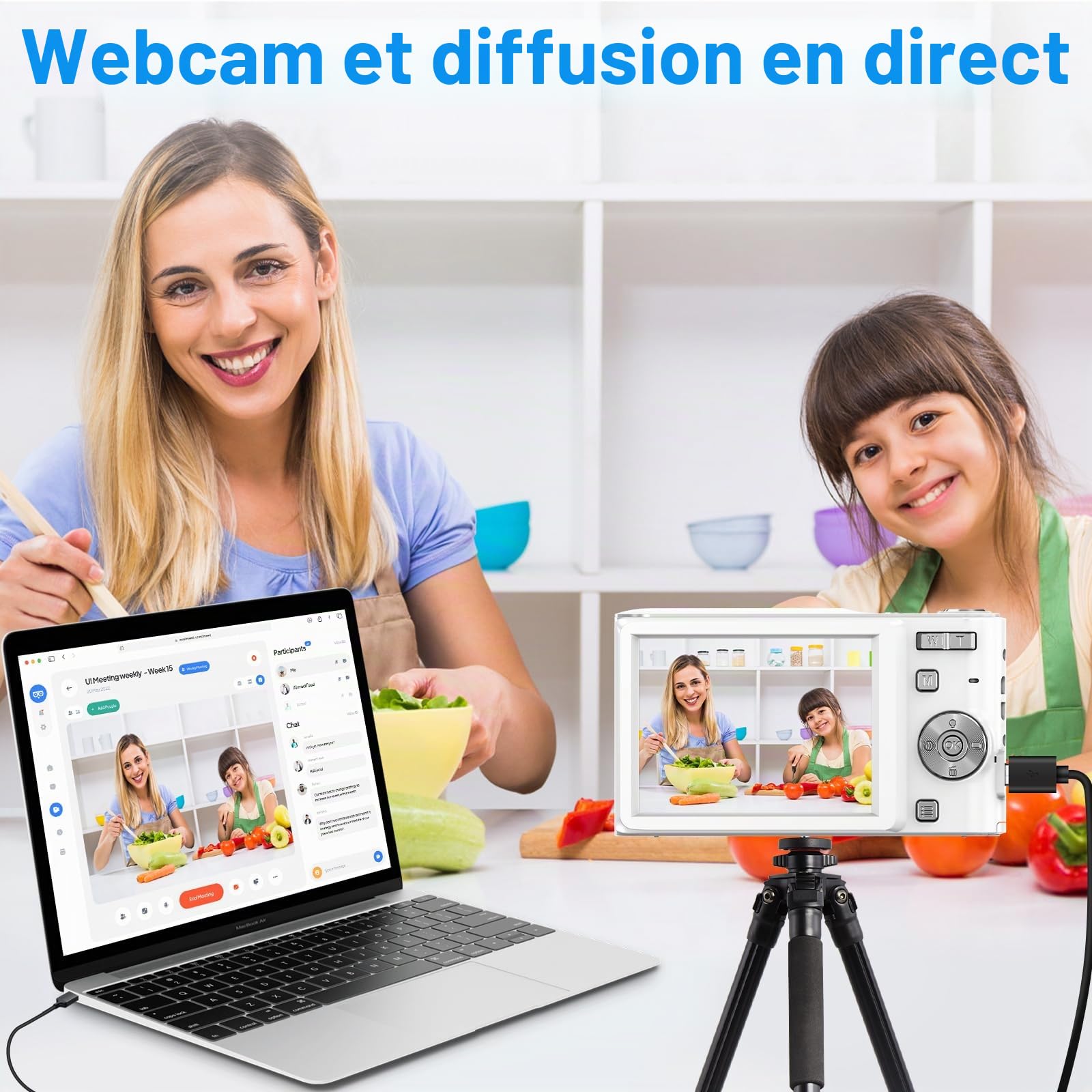 Appareil Photo Numérique 50MP 1080P FHD Compact Caméra avec Mise au Point Automatique Digital Camera avec Zoom Numérique 16X Carte SD de 32 Go pour Étudiant Adulte Débutant Cadeau (Blanc)