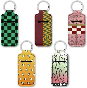5 Pcs anime Keychain Holder for Chapstick Lipstick Lip Gloss Cute Lip Balm Keychain Holder with Clip,Purse Charm Clip