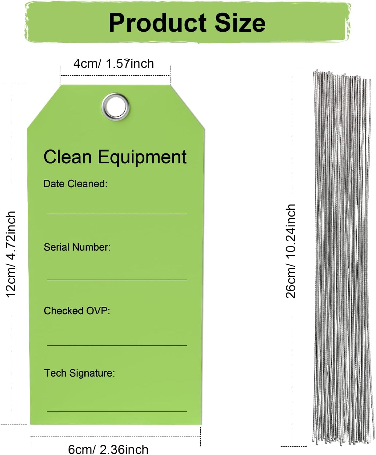 Clean Equipment Tags with Wire - 500 Pack Green (2 5/16 x 4 3/4 Inch) - Clean Dirty Tags - for Inspection, Maintenance - Medical & Electrical Equipment
