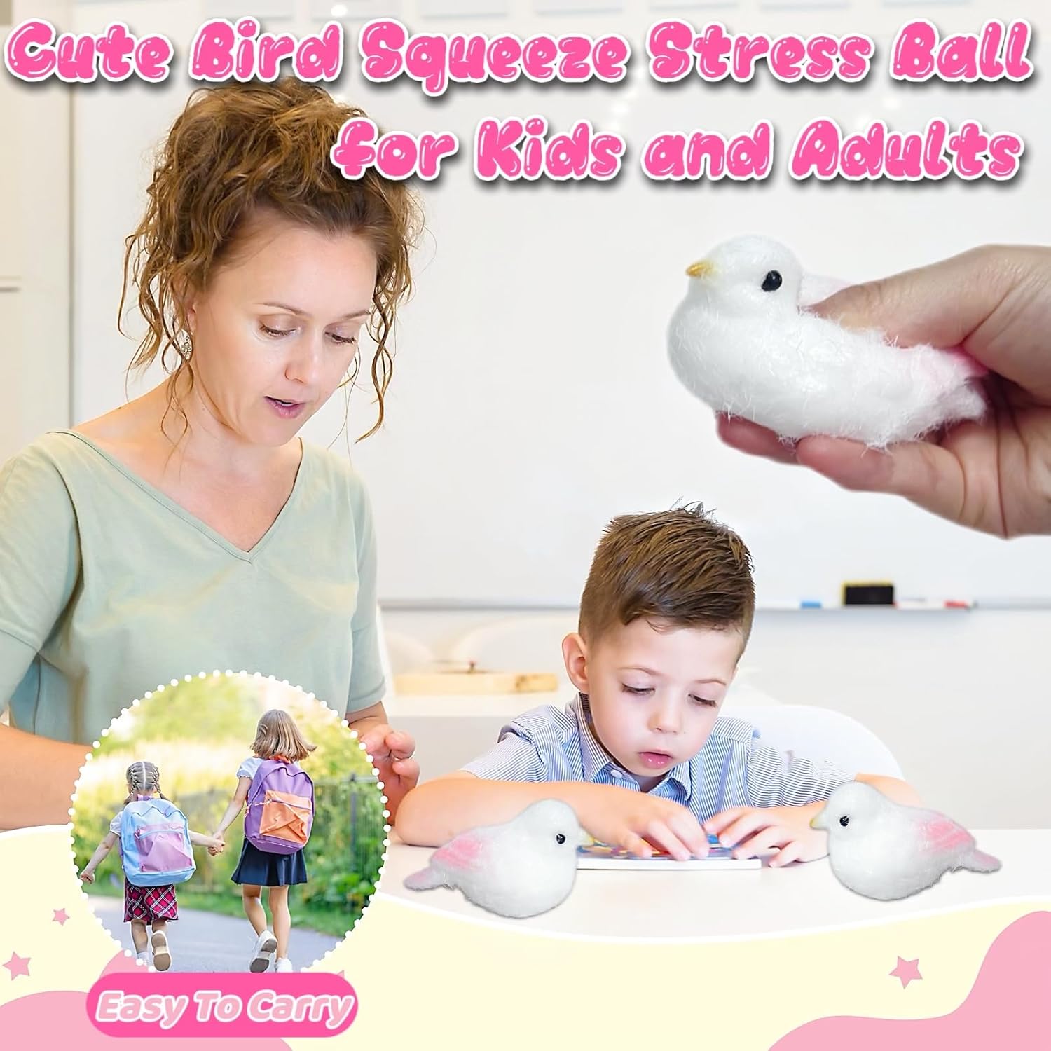 Pink Bird Taba Squishy Toys for Kids and Adults, Bird Fufu Squishy Stress Balls, Cute Animal Stress Squeeze Ball Sensory Fidget Toys for Christmas Decor, Easter Basket Stuffer, Birthday Gift