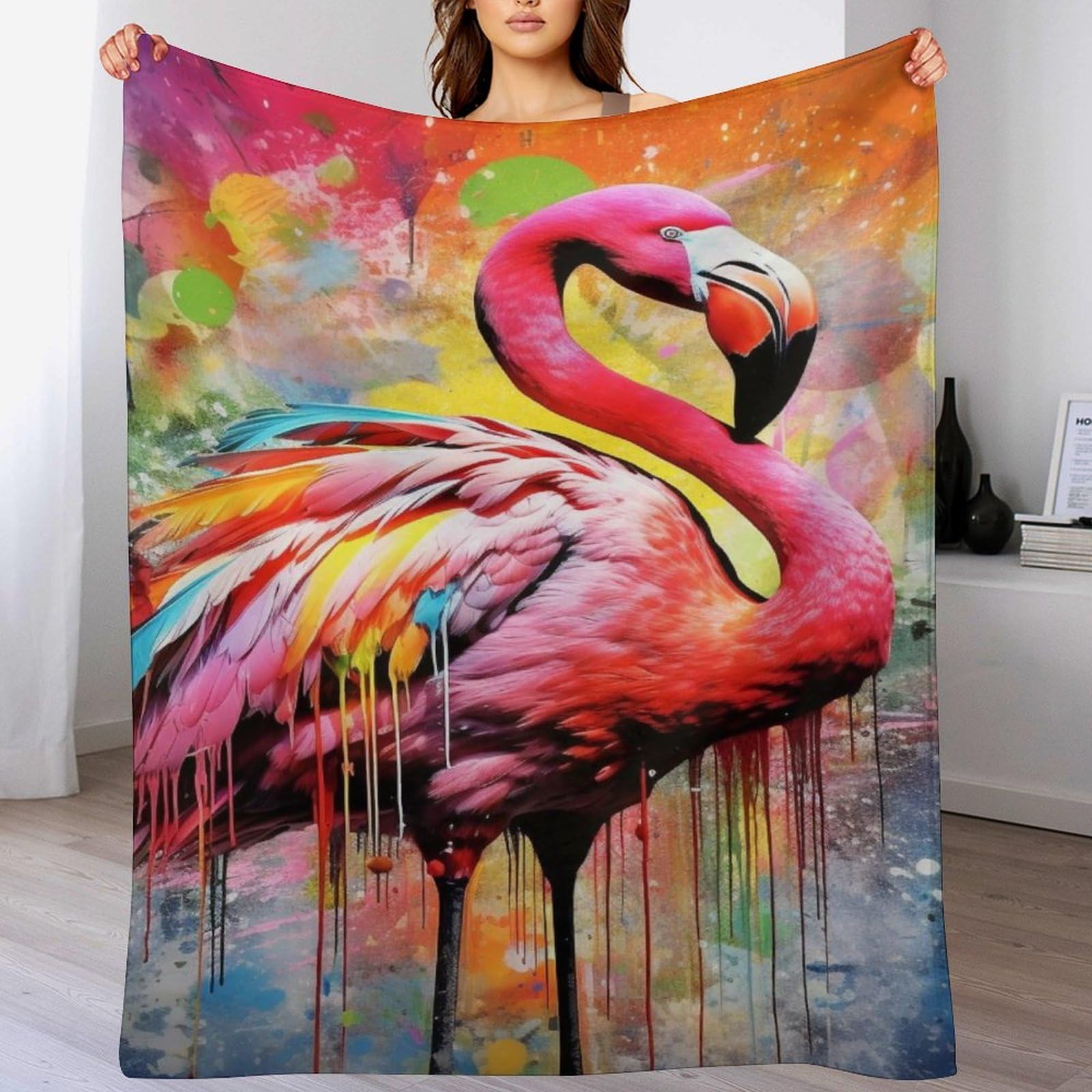 Couverture plaid flamant rose en flannel 100x130 cm pour lit