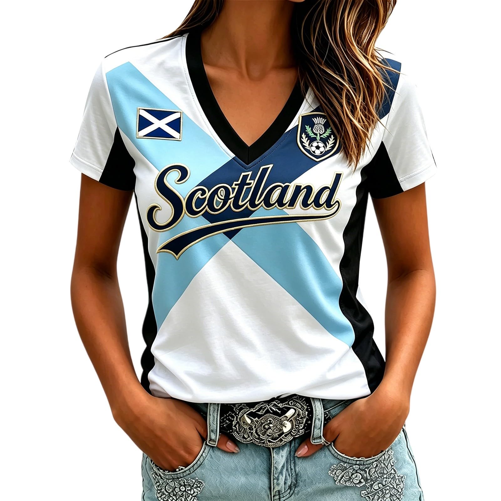 Scotland Football Shirt World Cup 2026 T Shirt Training Top Ladies Retro Scotland Football Jersey Tops Women Tshirt V Neck Lightweight Breathable Classic Soccer T-Shirts for Summer Sport Fans Shirts