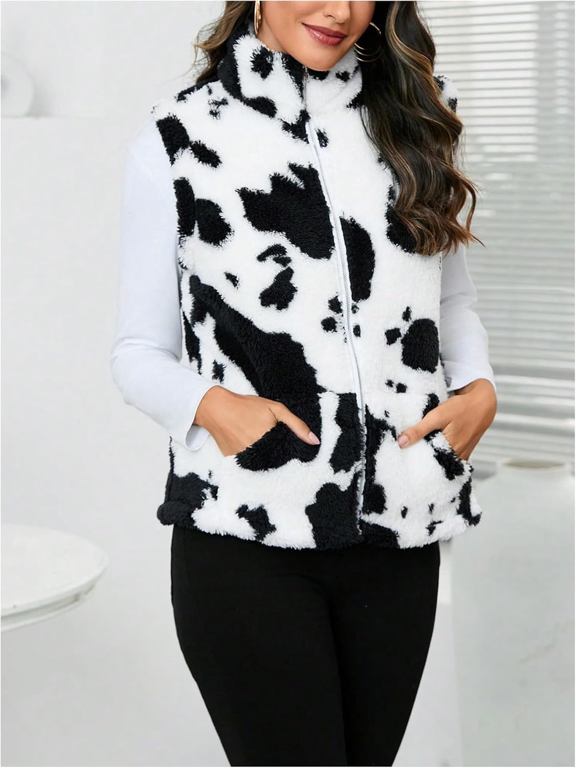 SOLY HUX Women's Fuzzy Zip Up Outerwear Vest Sleeveless Warm Teddy Jacket Coats Winter Clothes - Image 5