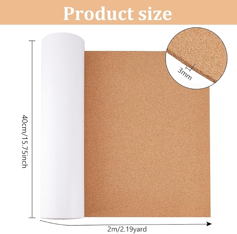 BENECREAT Öntapadós Parafa Tekercs 40x200cm - 3mm Vastag Természetes Parafatábla Irodába, Konyhába, Iskolába, Kreatív DIY Projektekhez