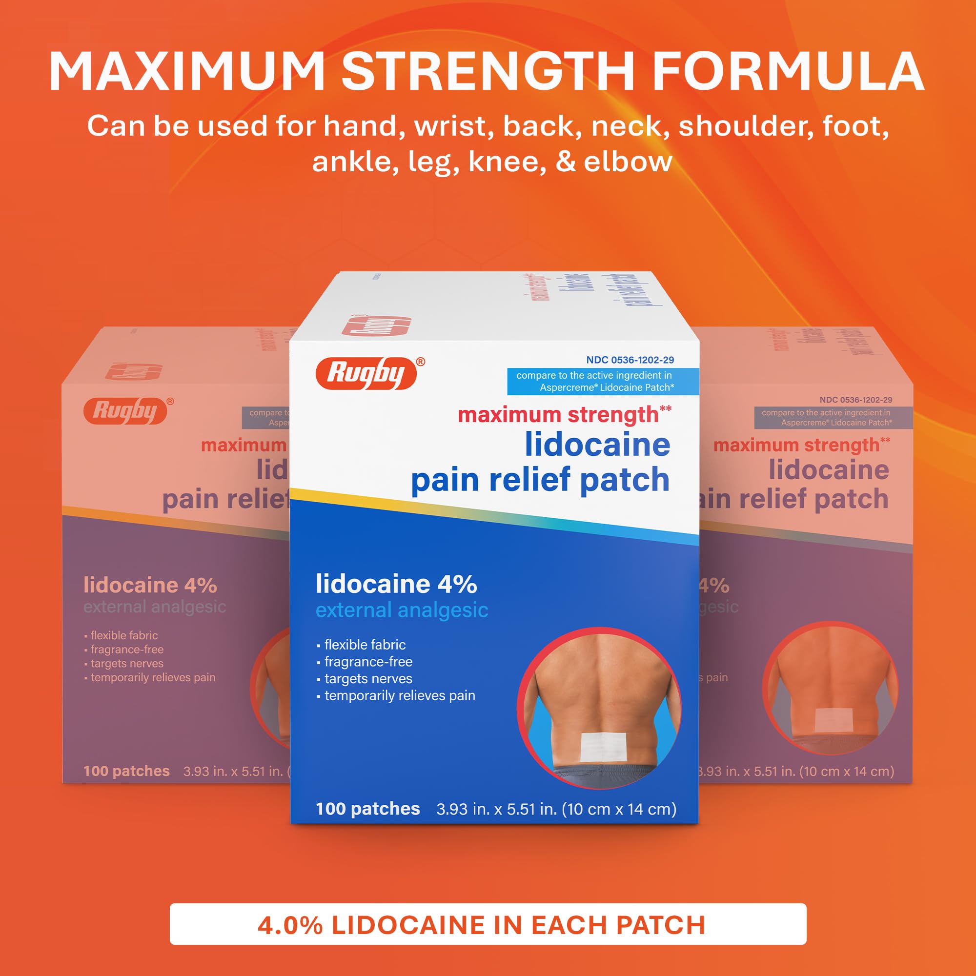Rugby Maximum Strength 4% Lidocaine Pain Relief Patch, 100 Count — Amazon image 4