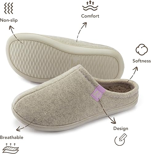 RockDove Damespantoffels van vilt in clog-stijl, robuust, antislip, voor gebruik binnenshuis, zwart, 40/41 EU