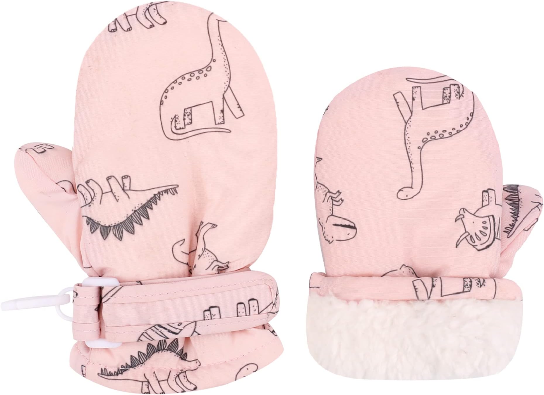 Lined Fleece Toddler Mittens Kids Winter Warm Gloves Child Ski Gloves Waterproof Snow Baby Mitten for Boys Girls, Pink and Dinosaur, 2-4T
