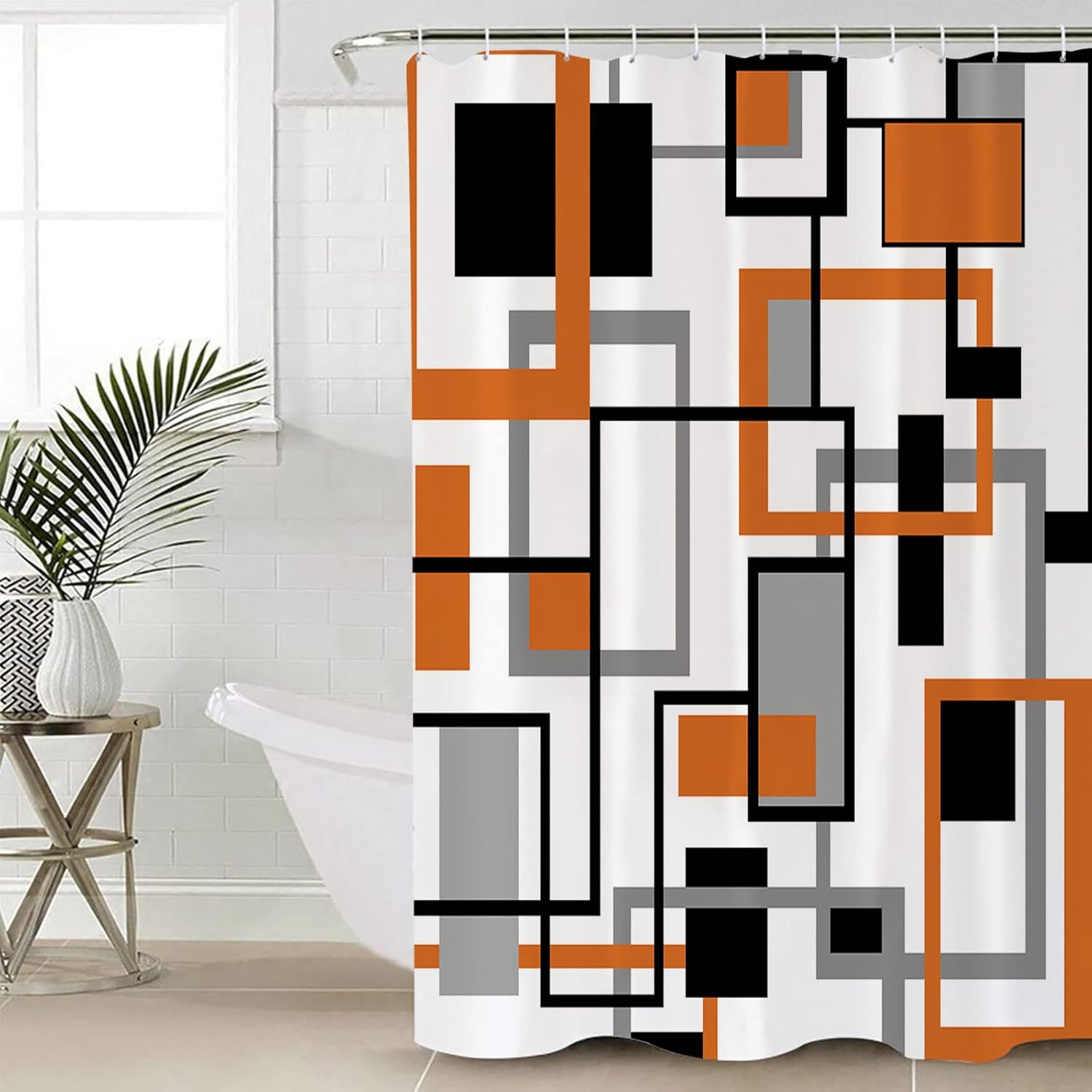 Teamery Shower Curtain, Modern Geometric Burnt Orange Shower Curtain, Bathroom Decor Shower Curtain Liner, Shower Curtains for Bathroom, 72x84in Shower Curtain for Shower Stall & Clawfoot Tub