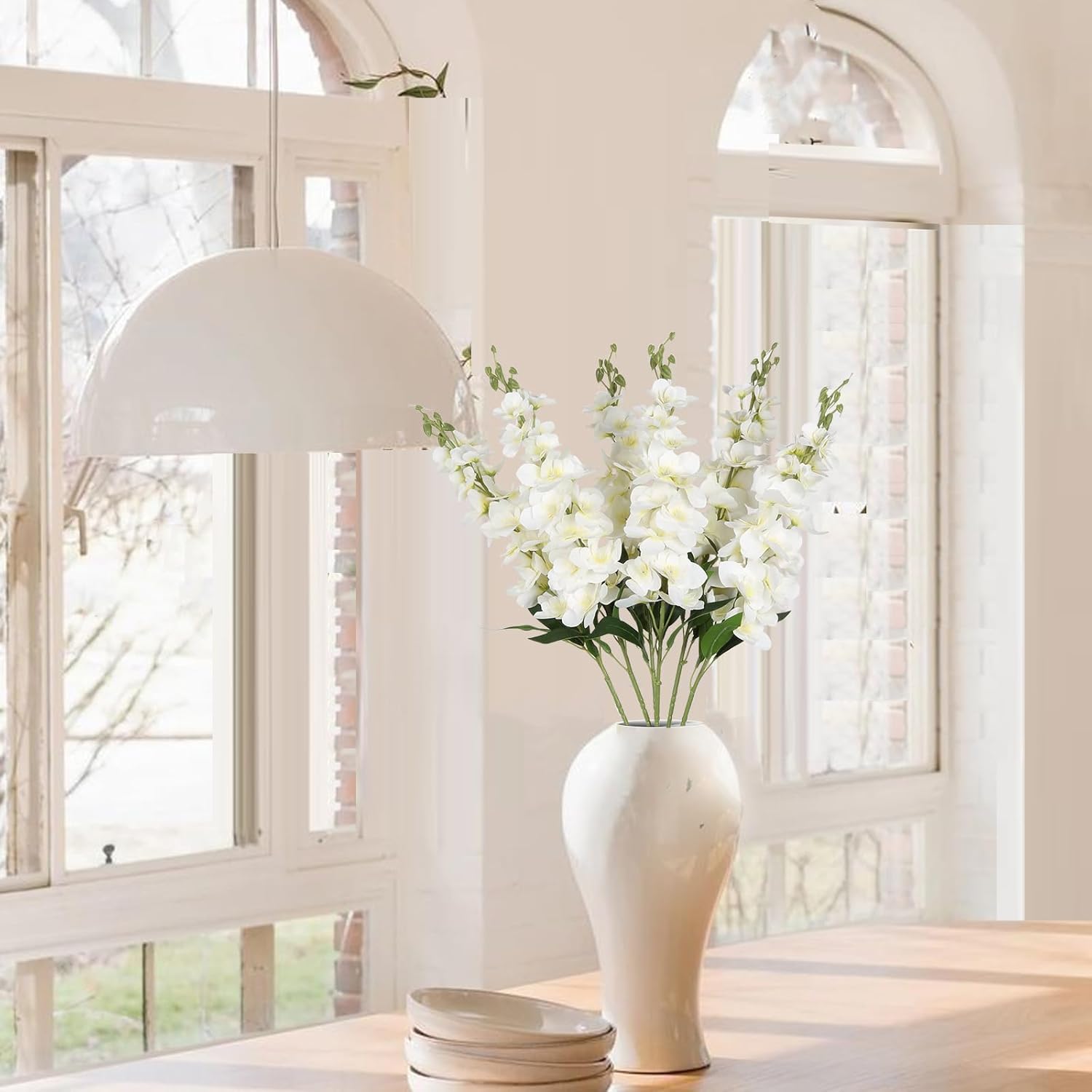 IPOPU Artificial Snapdragon Flowers,6PCS White Delphinium Flowers 33" Larkspur Artificial Flowers Long Stem Faux Flowers for Tall Vases Wedding Home Table Decor(White)