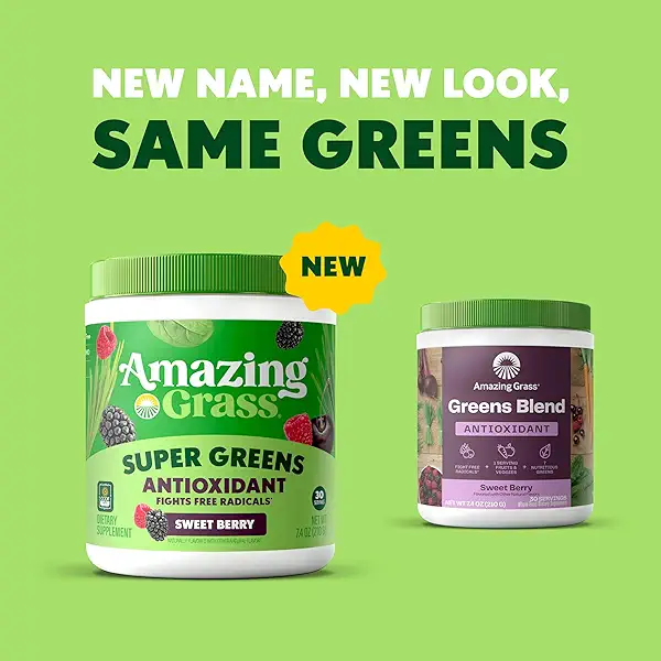 Amazing Grass Greens Blend Antioxidant: Super Greens Powder Smoothie Mix with Organic Spirulina, Beet Root Powder, Elderberry, Bilberry, Prebioitics & Probiotics, Sweet Berry, 30 Servings (Packaging May Vary) 2