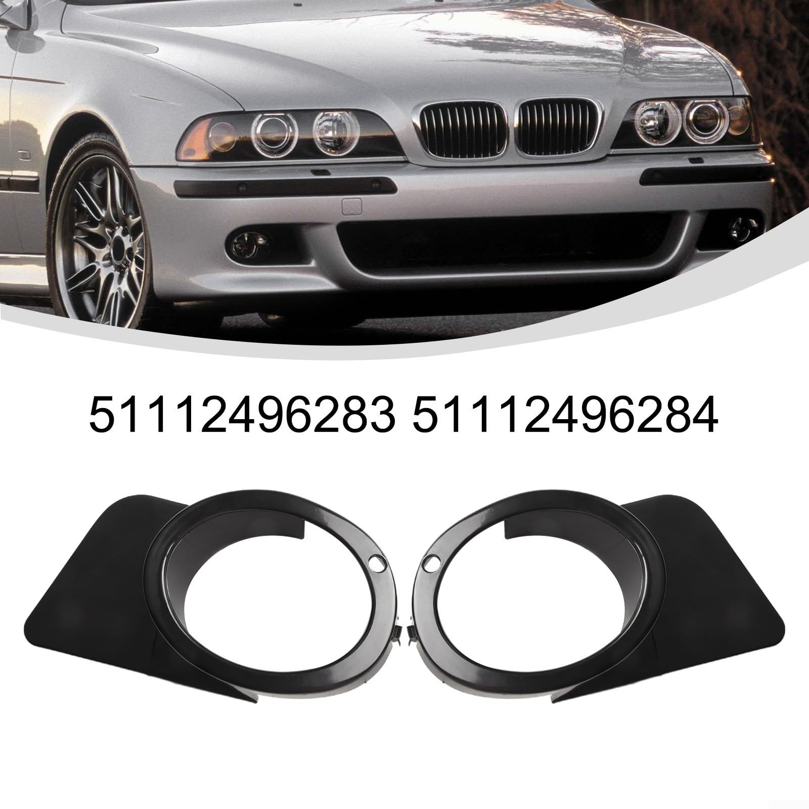 Paire de cache-feux antibrouillard avant E39 M5 1999–2003 5.0L V8 GAS DOHC noir ABS plastique OE 51112496283 51112496284