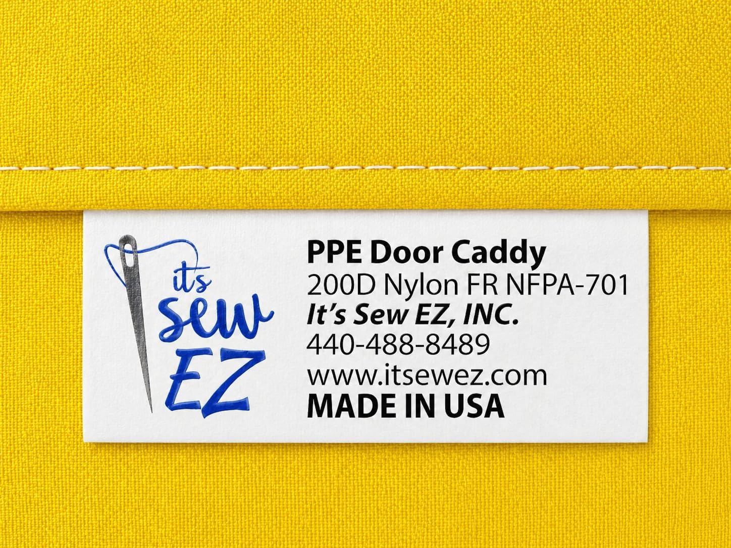 It's Sew EZ Personal Protection Equipment (PPE) Isolation Door Caddy - 6 Pockets - NFPA-701 Fire Retardant Nylon Oxford with Two Stainless Steel Hooks included (Yellow, 6 pockets)