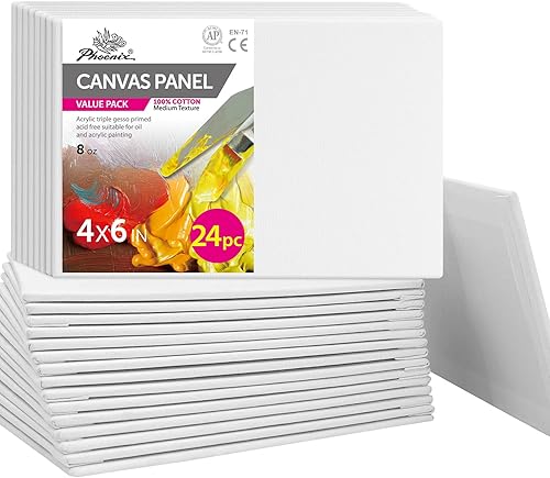 Miniatura 28 de PHOENIX - Juego de 12 paneles de lienzo de algodón con triple imprimación para pintura al óleo y acrílica Blanco