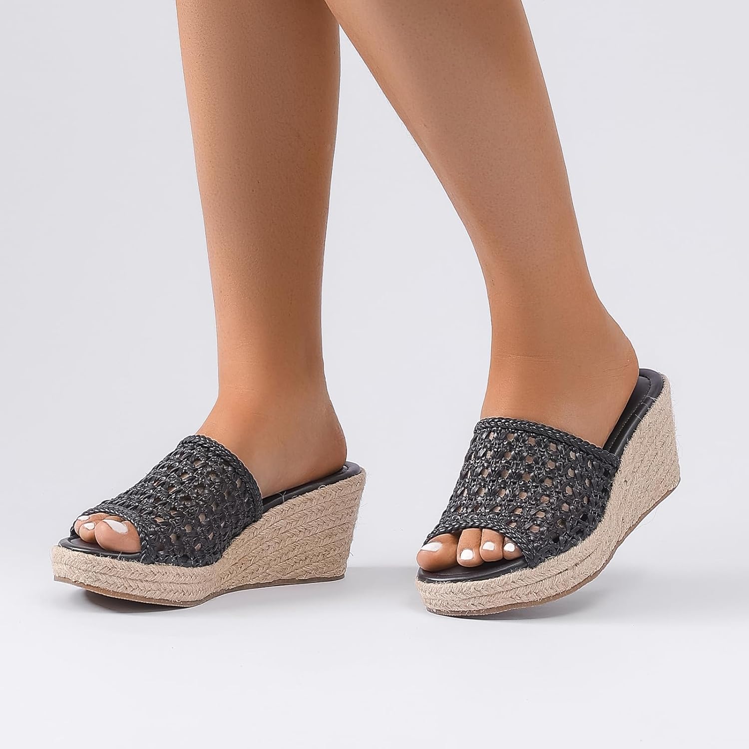 Luoika Women's Wide Width Wedge Slides Sandals, Slip on Plateform Wedge Pump Heel Casual Summer Sandals for Women. - Image 6