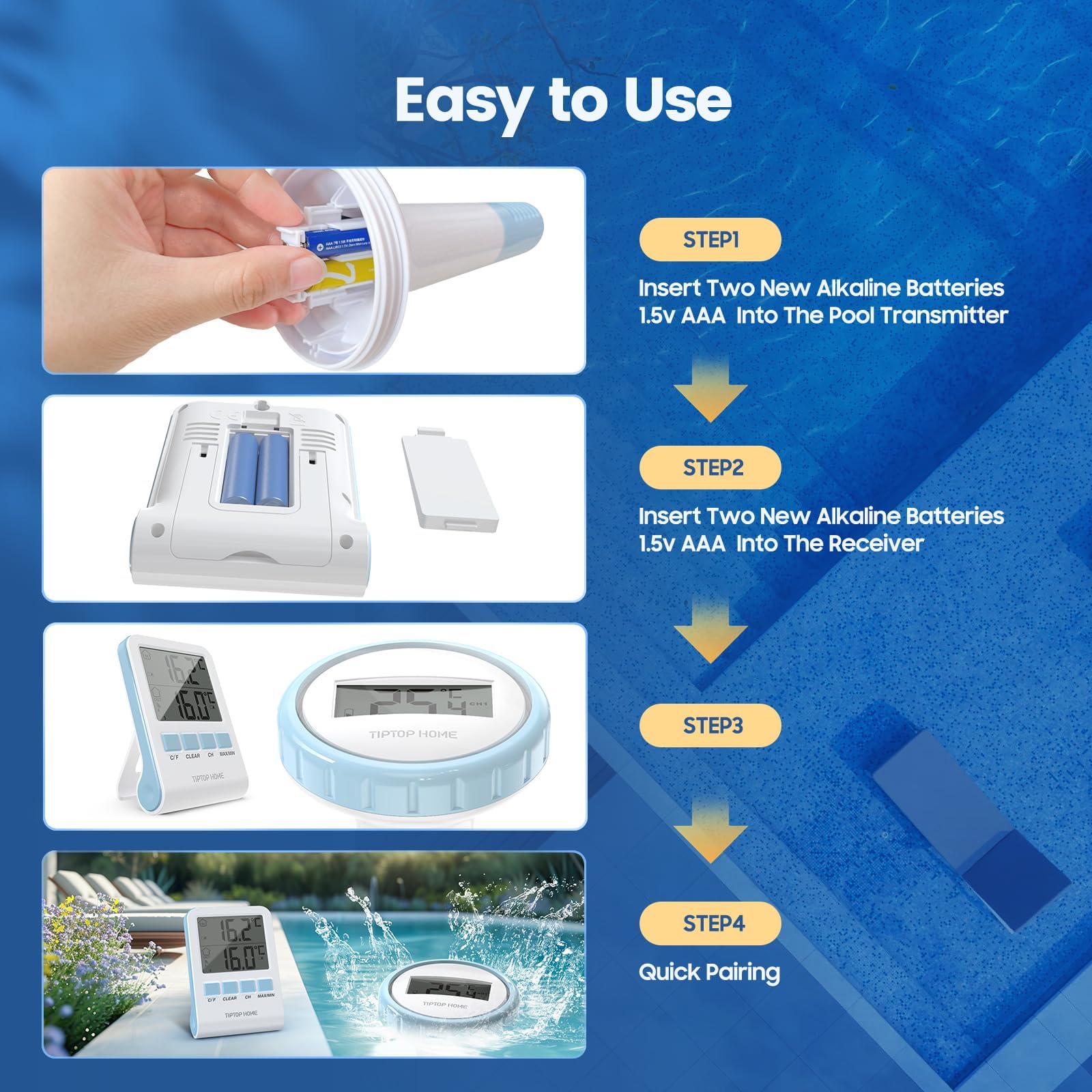 Pool-Thermometer, Kabelloses Schwimmendes Poolthermometer, Floating Pool Thermometer IP67 Wasserdicht mit Innentemperatur Feuchtigkeitsüberwachung für Schwimmbäder, Badewannen, Fischbecken, Teic