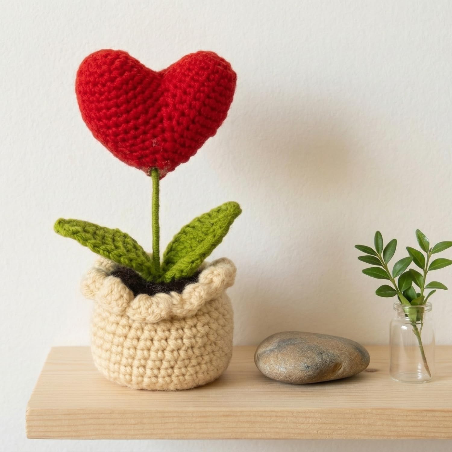 Dekorly Crochet Red Heart Flower – 6 Inch Handmade Knitted Love for Valentine’s Day Gift, Romantic Home Decor, Anniversary & Proposal Keepsake (with Pot) (Crochet Red Heart)-image-5