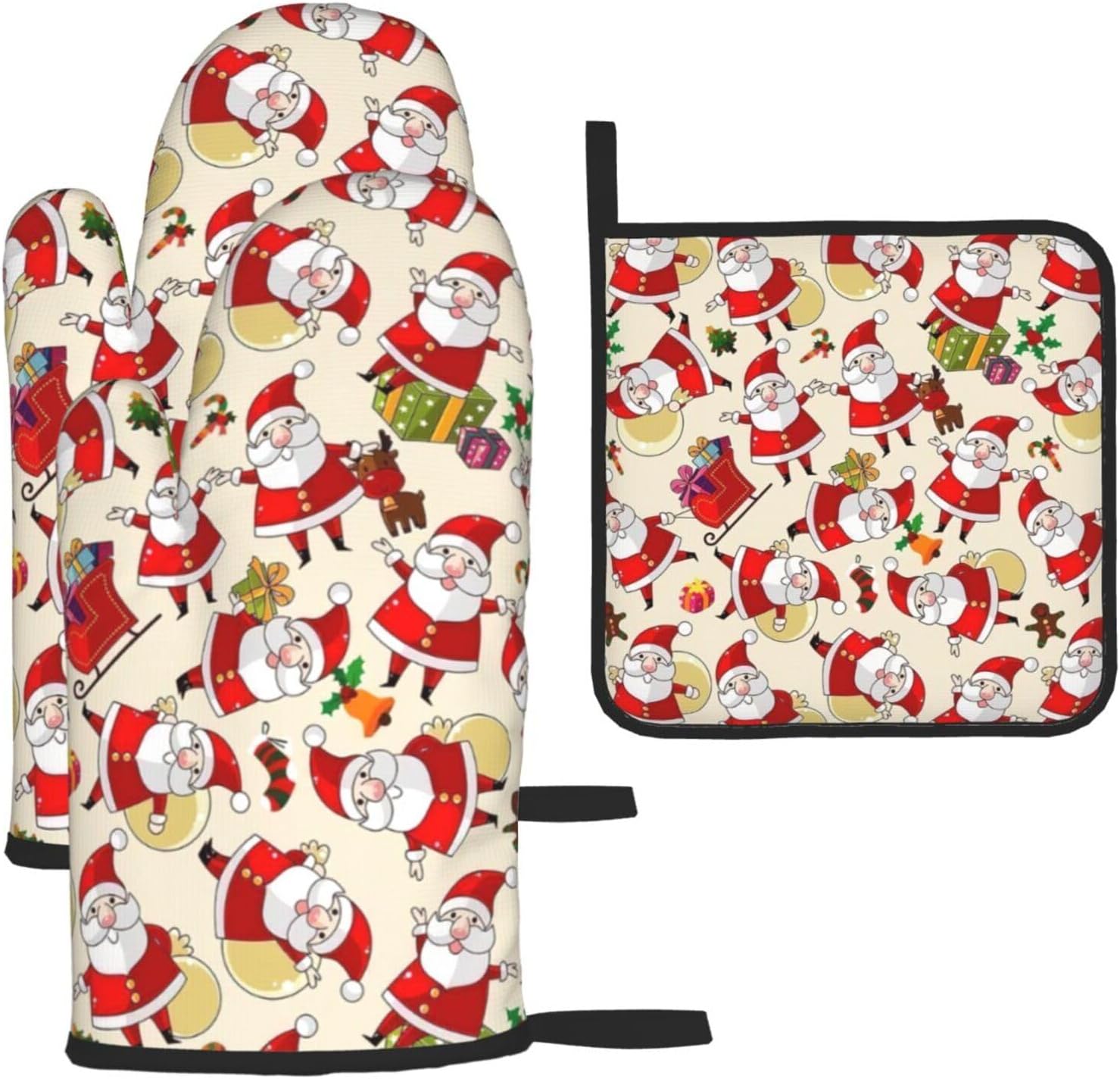 Christmas Cartoon Santa Claus Print Heat Resistant Microwave Gloves, Used for Baking, Cooking, and Fashion Kitchen Essentials