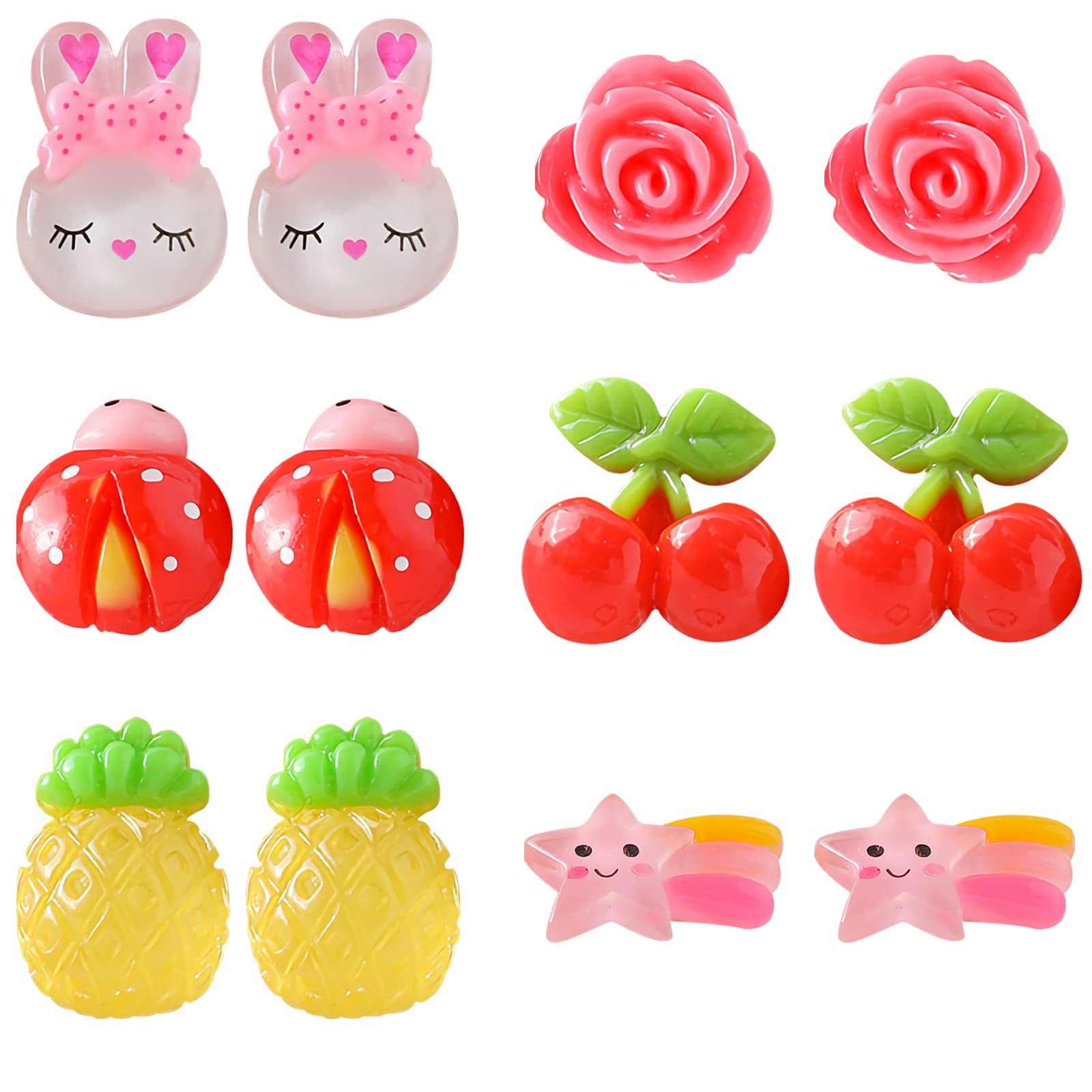 YUTOU 6 Pairs of Clip Earrings for Baby Girls Cute Clip Earrings Set Princess Clip Earring Set No Pierced Princess Earrings Clip Earrings for Children Girls, Plastic