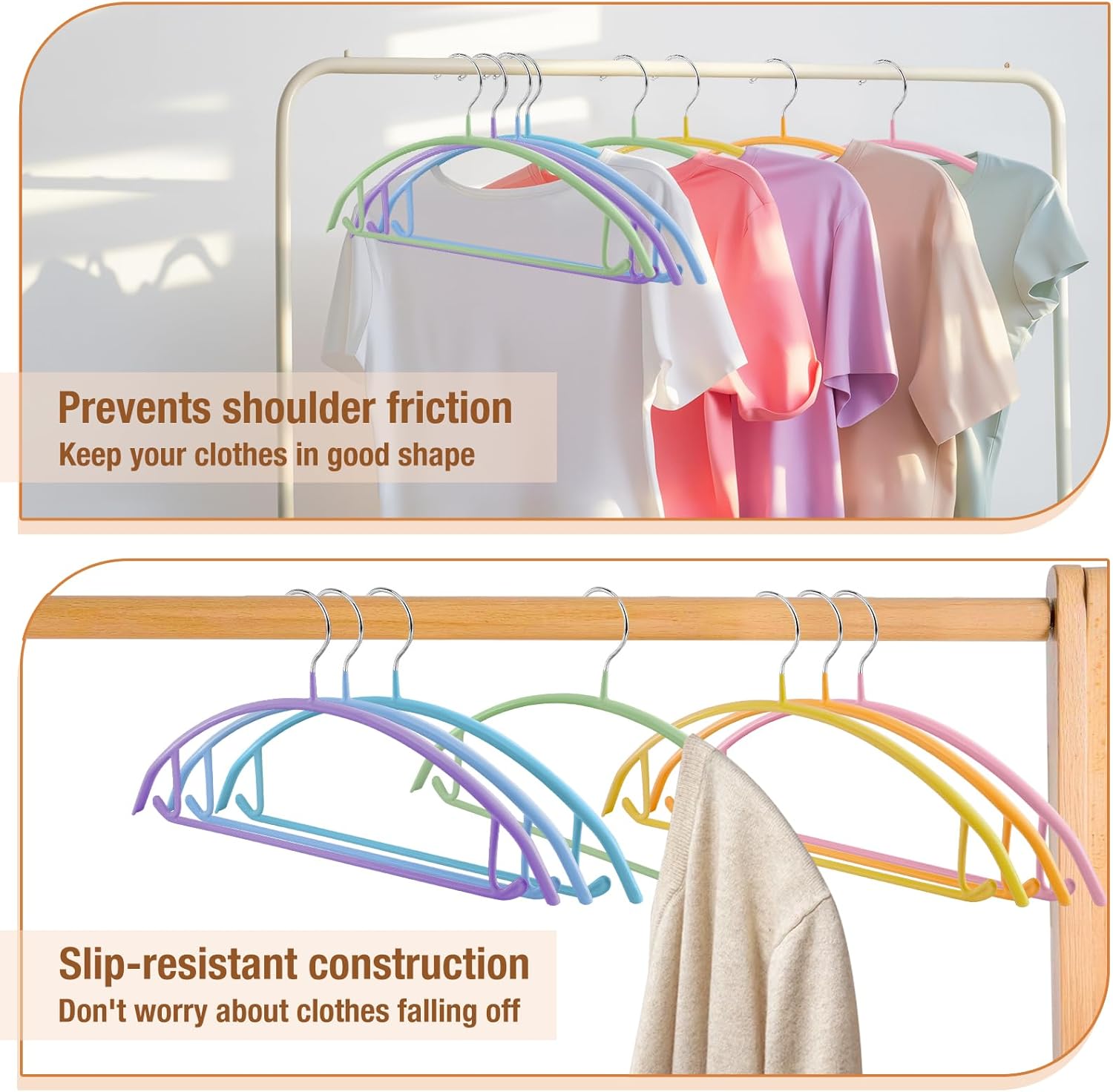 18 Pack Clothes Hangers,16.5 inch PVC Coating Sweater Hangers, Non-Slip Rubber Coated Hanger, Heavy Duty No Shoulder Bump Metal Hanger for Closet Suit Jacket Shirt T-Shirt(Colorful)