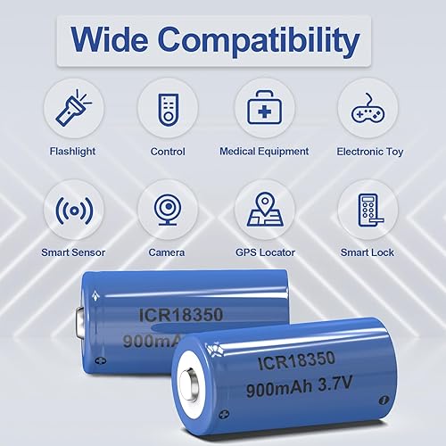 Miniatura 5 de 900mAh 3.7V ICR 18350 baterías recargables de iones de litio 4 unidades, batería de iones de litio de 3.7 V 18350 batería recargable para linterna