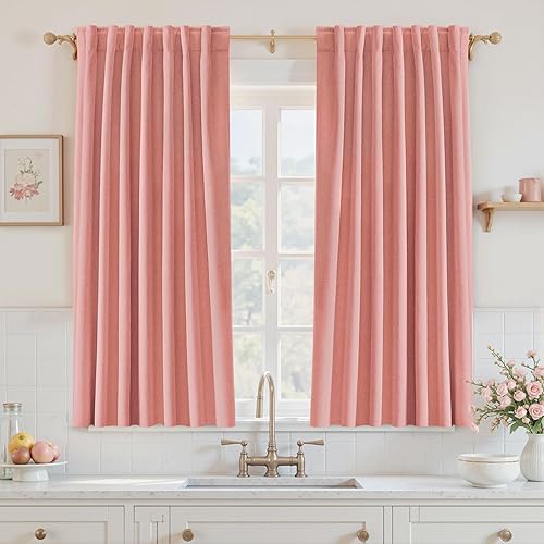 Miniatura 44 de UHITECH Cortinas Opacas de Lino Natural para Sala de Estar/Dormitorio Ventana Pequeña 54 Pulgadas de Largo Juego de 2 Paneles Cortina Opaca Pestaña