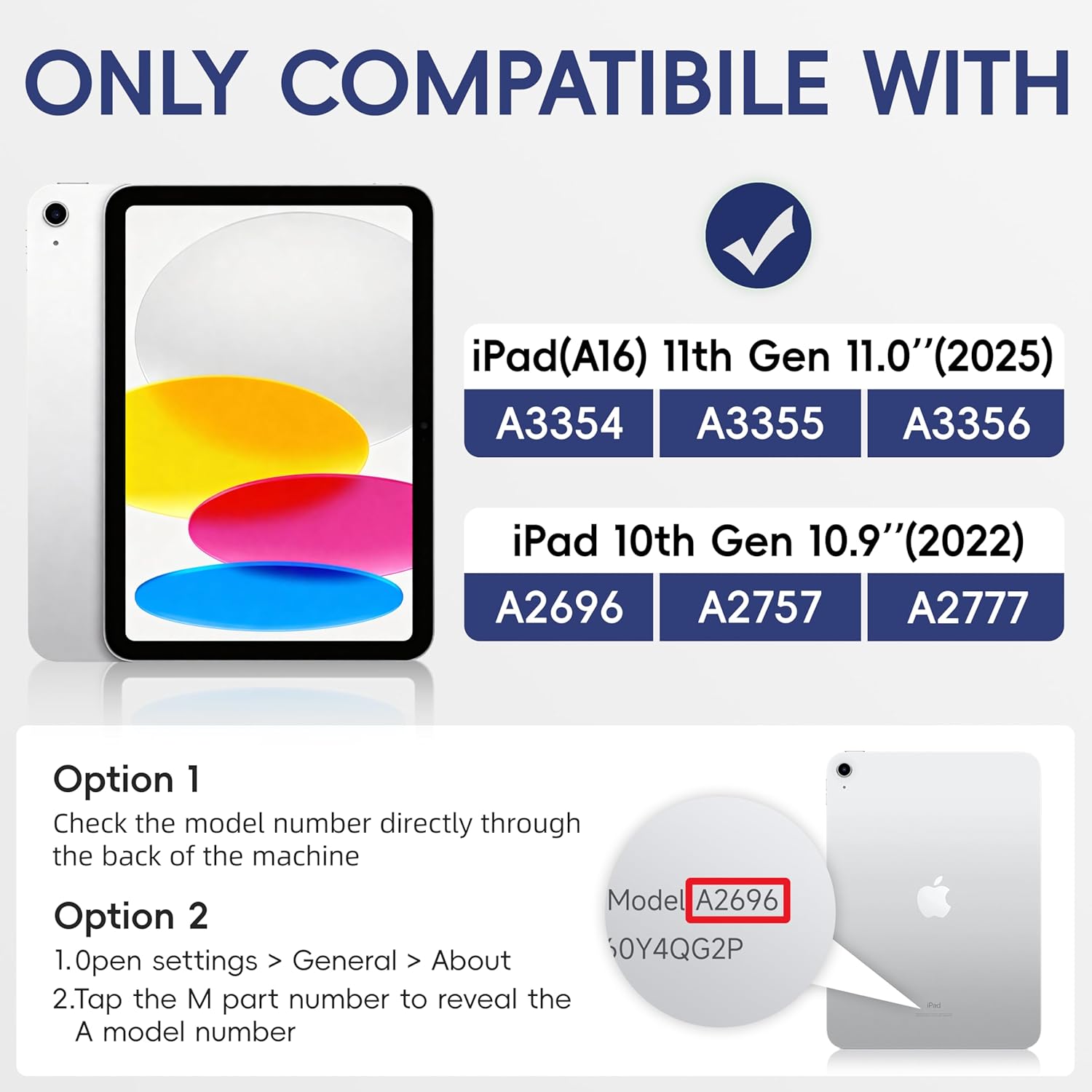 Case for iPad (A16) 11th /10th Generation 11/10.9 Inch 2025/2022 with Screen Protector/360° Rotate Stand/Shoulder Strap/Pencil Holder, Shockproof iPad 11th/10th Gen Cover (Navy+Blue) - Image 2