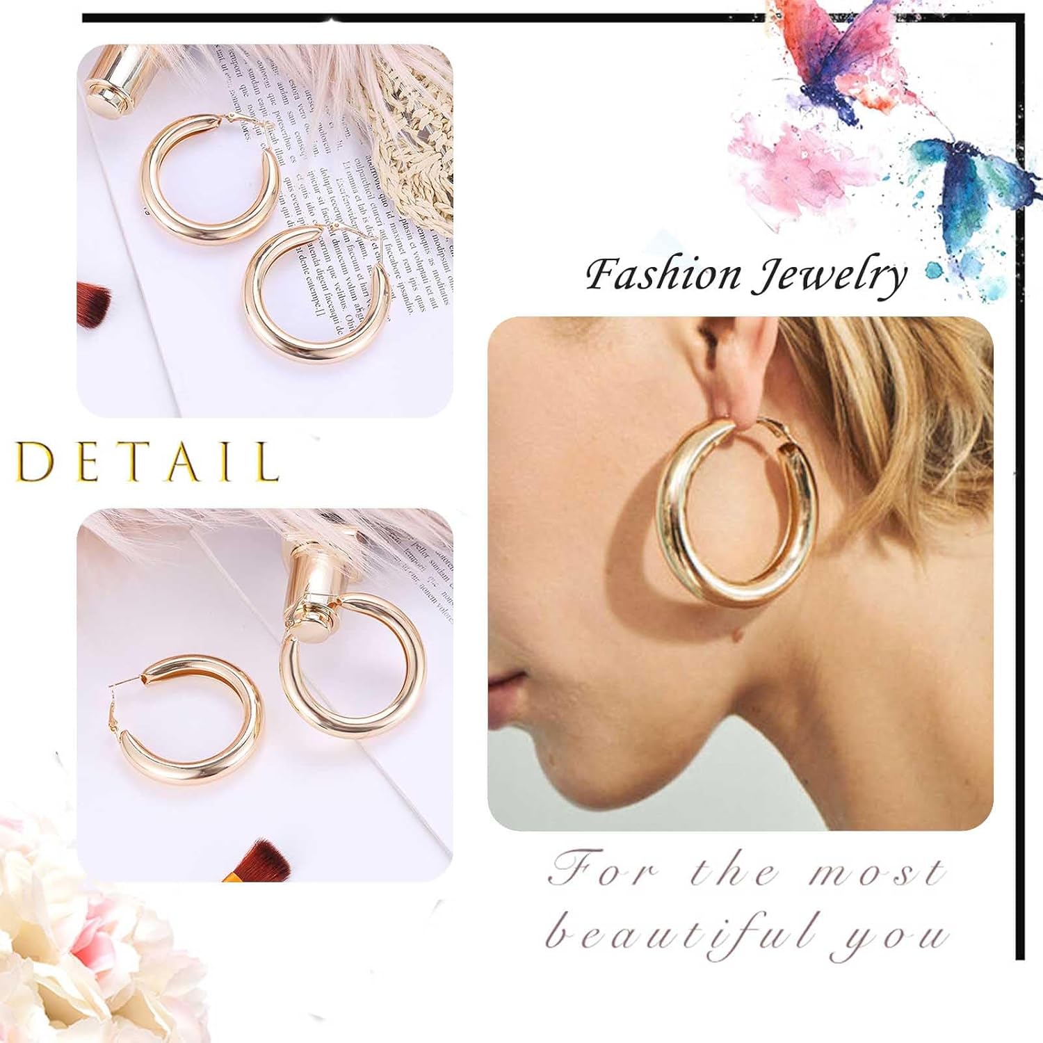 Chunky Gold Hoop Earrings Thick Huggie Hoop Earrings Vintage Geometric Round Large Earrings Simple Hypoallergenic Hoop Earrings Jewelry for Women - Image 4