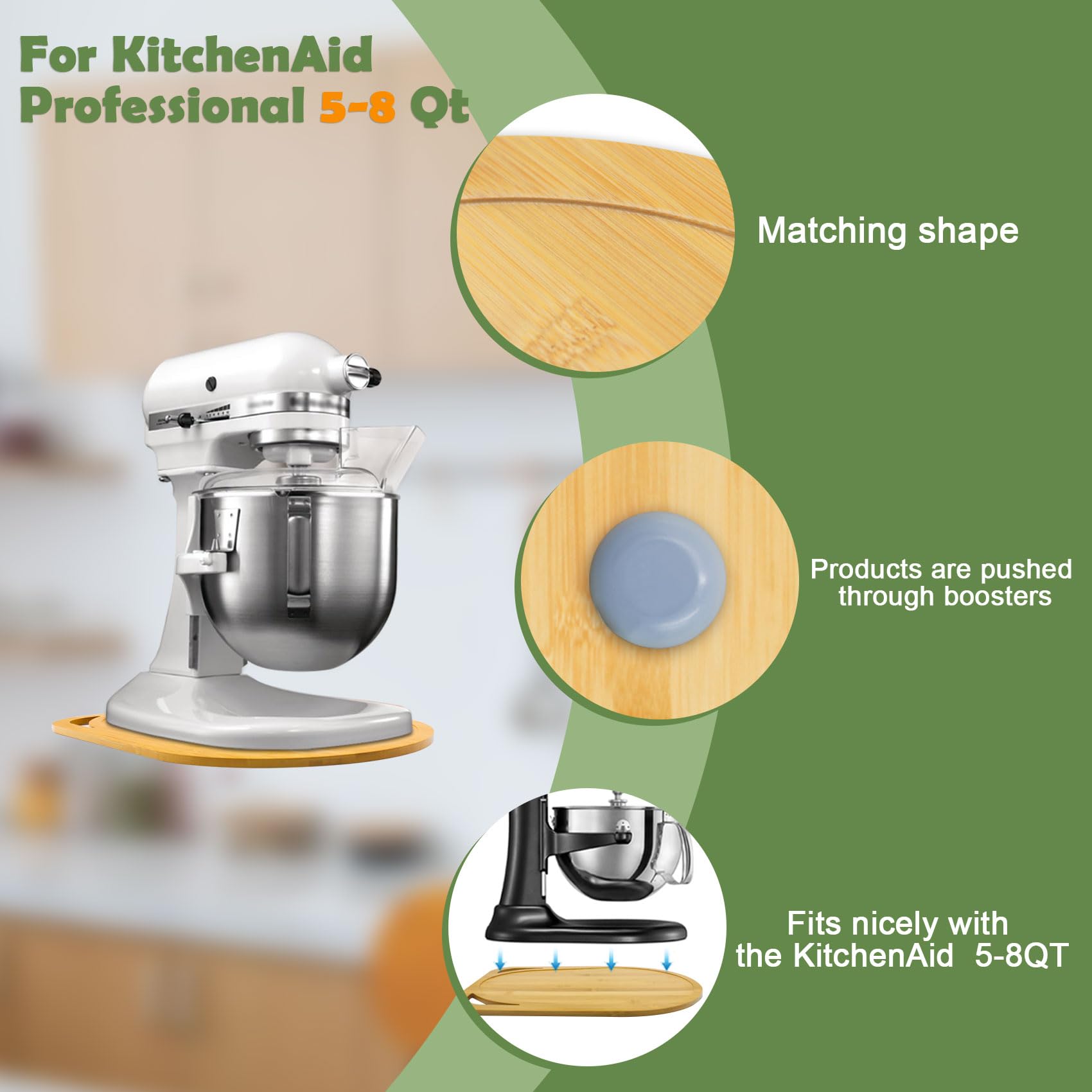 Tapis Coulissant Bambou Pour Mixeur KitchenAid - Compatible 4.5/5L | Protection Table, Déplacement Facile