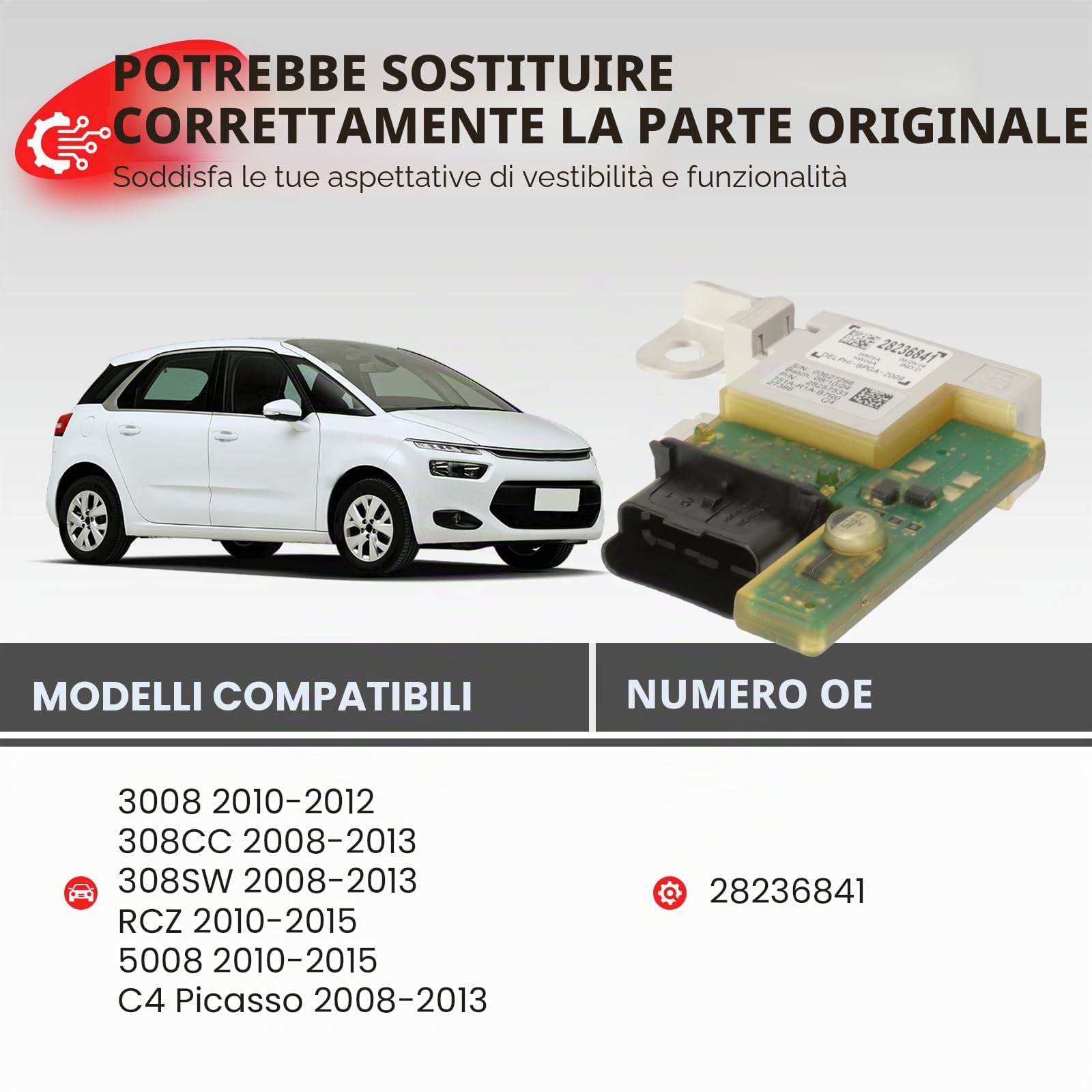 Scatola dei Fusibili per Peugeot 308SW 308CC 3008 RCZ 5008 C4 Picasso 1.6,2.0 HDi 28236841 Modulo fusibile di Gestione Batteria Protezione da Cortocircuito 28257533