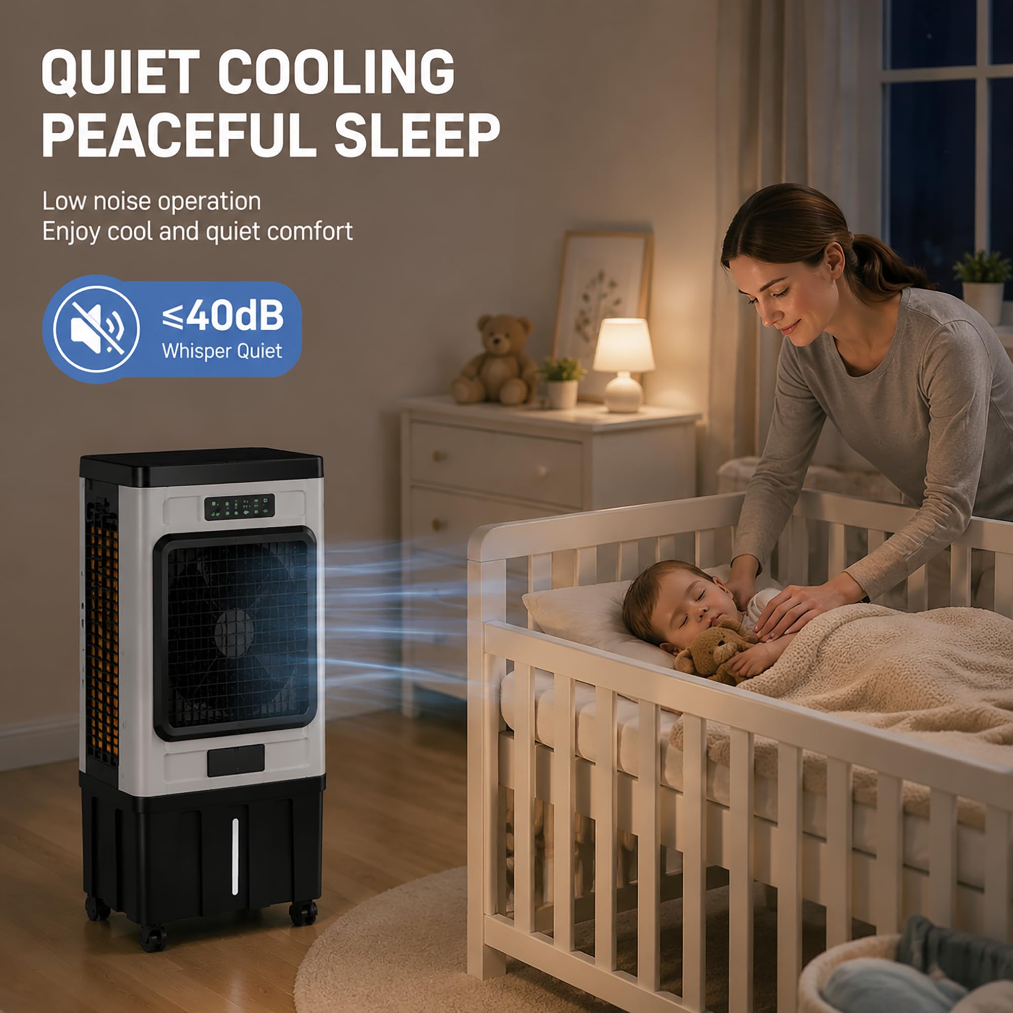 Raffreddatore evaporativo portatile, climatizzatore mobile senza tubo scarico, ventilatore rinfrescante silenzioso con confezioni ghiaccio per ambienti domestici e commerciali black
