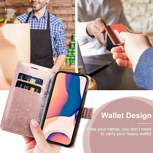 DENDICO Google Pixel 8 Case, Butterfly Printed PU Leather Magnetic Wallet Case, Flip Case for Google Pixel 8, Rose Gold in use