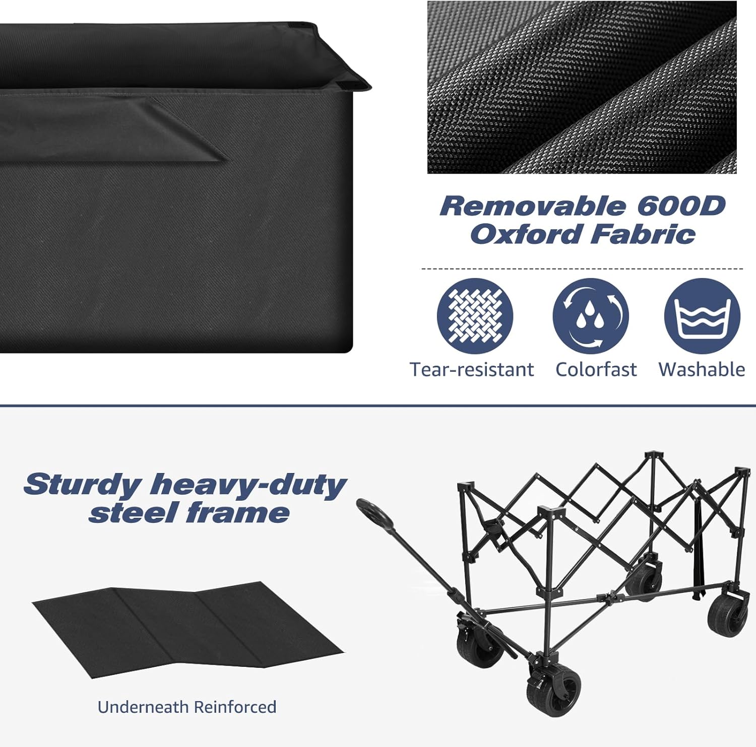 Chihee Garden Cart Collapsible Outdoor Utility Wagon Cart,Folding Beach Cart Oversized Capacity 220L,Heavy Duty Portable Wagon All Terrain Wheels Oversized Pocket 1 Foldable Desktop 2 Drink Holders