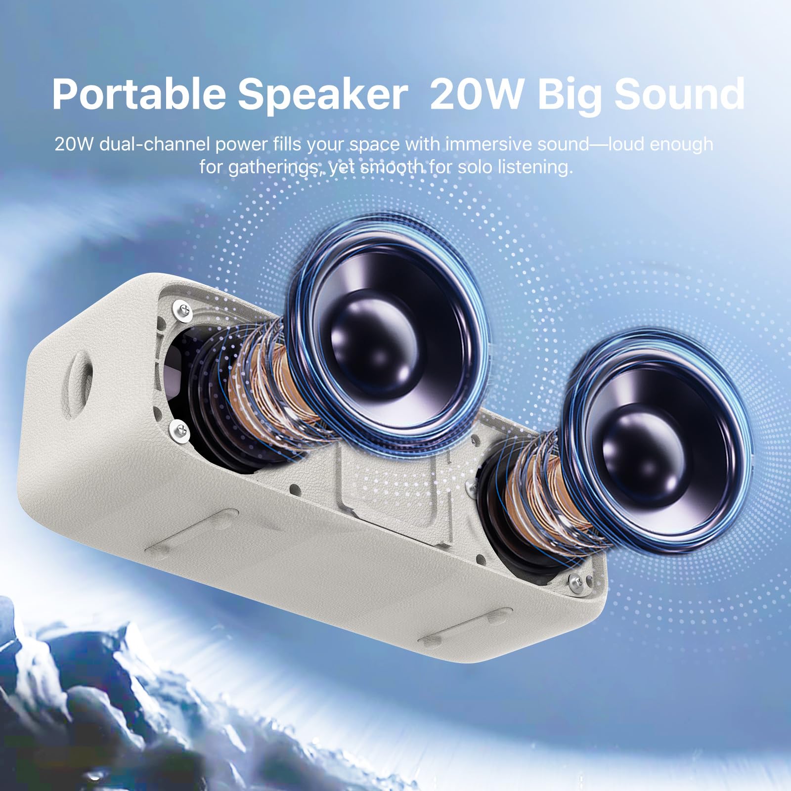 NOBIS Altavoz Bluetooth Ducha 20W, Impermeable IP68, Bluetooth 6.0, 24h de Reproducción, Emparejamiento Estéreo TWS, Ranura para Tarjeta TF & Entrada AUX, para Camping, Viajes, Hogar y Exterior