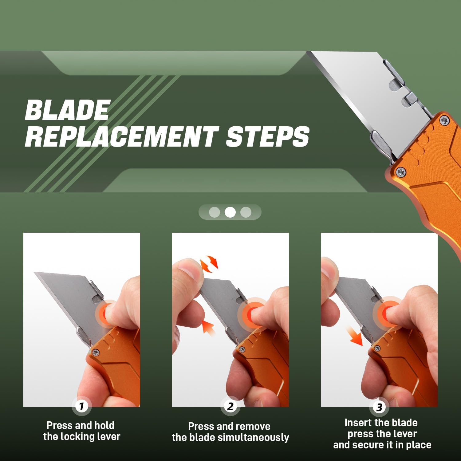 XXOK Automatic utility Knife EDC Auto Box Cutters Retractable Heavy Duty Cardboard Cutter Replaceable Blade Pocket Knife With Clip With 20pcs Spare Blades Orange