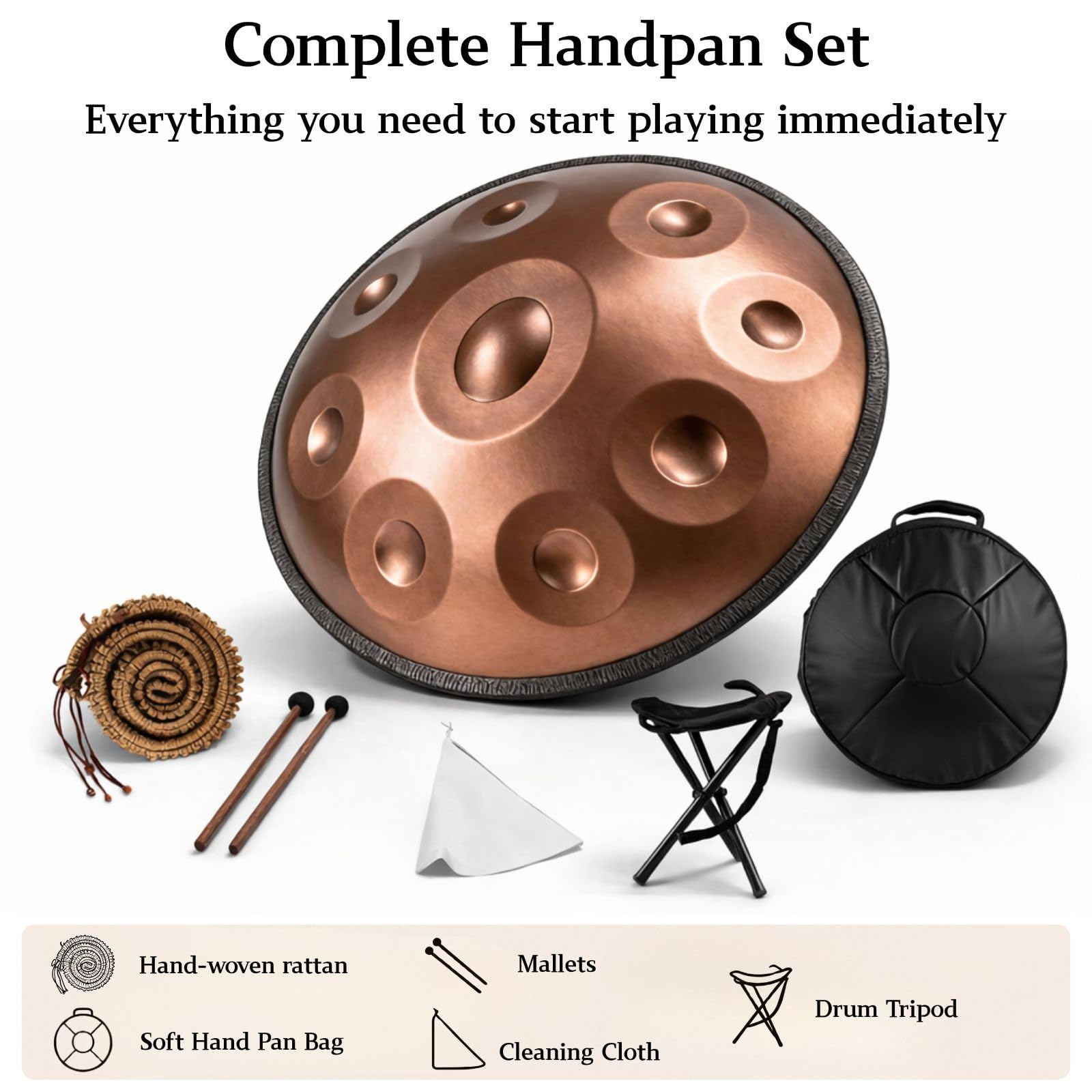 Tambu Handpan de Acero Re Menor 22 Pulgadas Handpan 9 10 12 Note 432Hz 440Hz Tambor para Principiantes Relajación Meditación Yoga Performer Curación de Sonido(Azul,432HZ/9 Note)