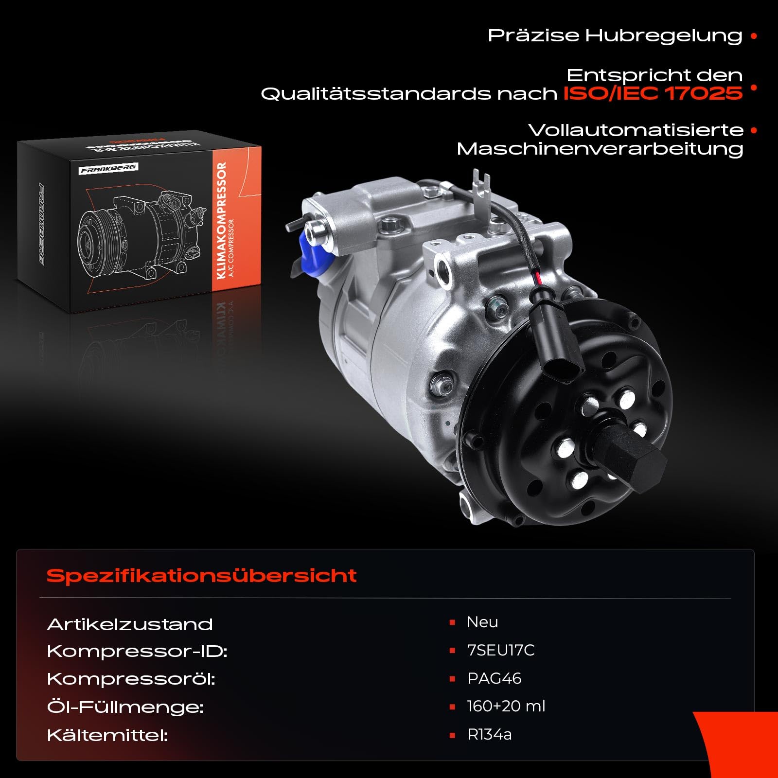 Frankberg Klimaanlagen Kompressor mit Kupplung Kompatibel mit California T5 Camper 7EC 7EF 7EG 7HC 7HF Multiva.n V 7EF 7EM 7EN 7HF 7HM 7HN Touare.g 7L6 7L7 7LA, inkl. Öl vorbereift