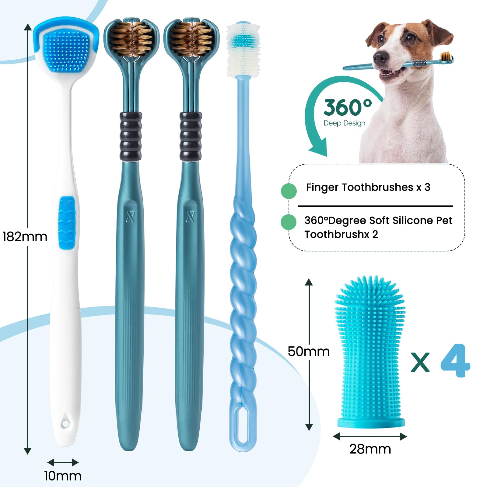 Spazzolino Da Denti Per Animali – Set 4 Pezzi Con Spazzola A 3 Lati E Raschietto Per Cani E Gatti