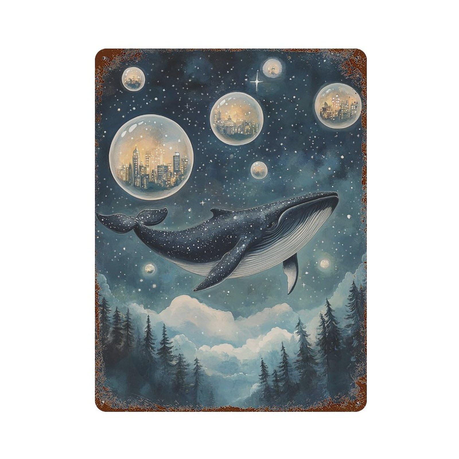 Whale Dreams in Bubble City Rust Effect Tin Sign 15.7"x11.8", Farmhouse Wall Decor for Living Room, Hallway And Home Decor