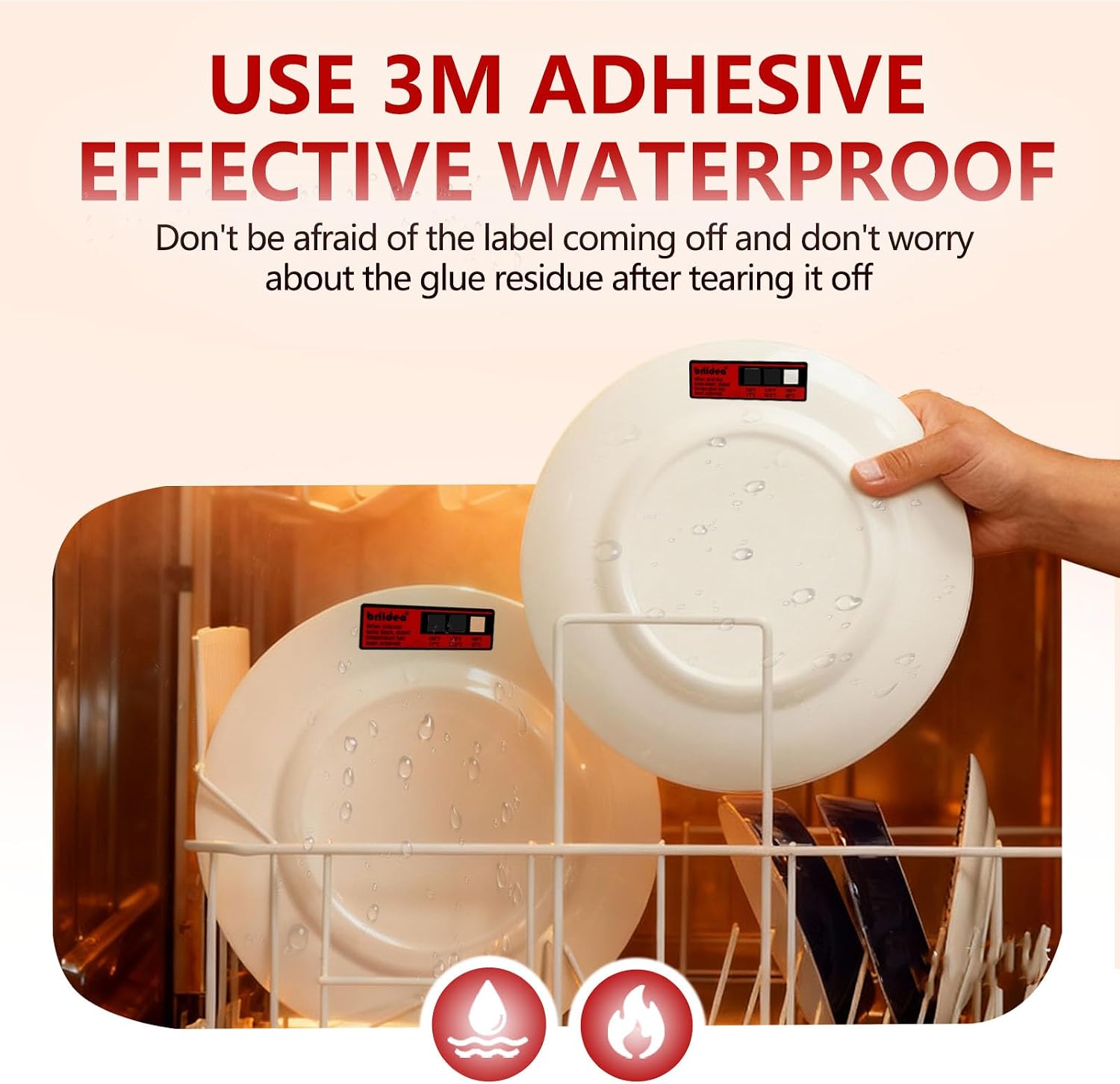 Briidea Dishwasher Temperature Labels, 3‑Temp 160°F/170°F/180°F Sanitizing Strips for Dishwashers, Waterproof Temperature Stickers, 24‑Pack