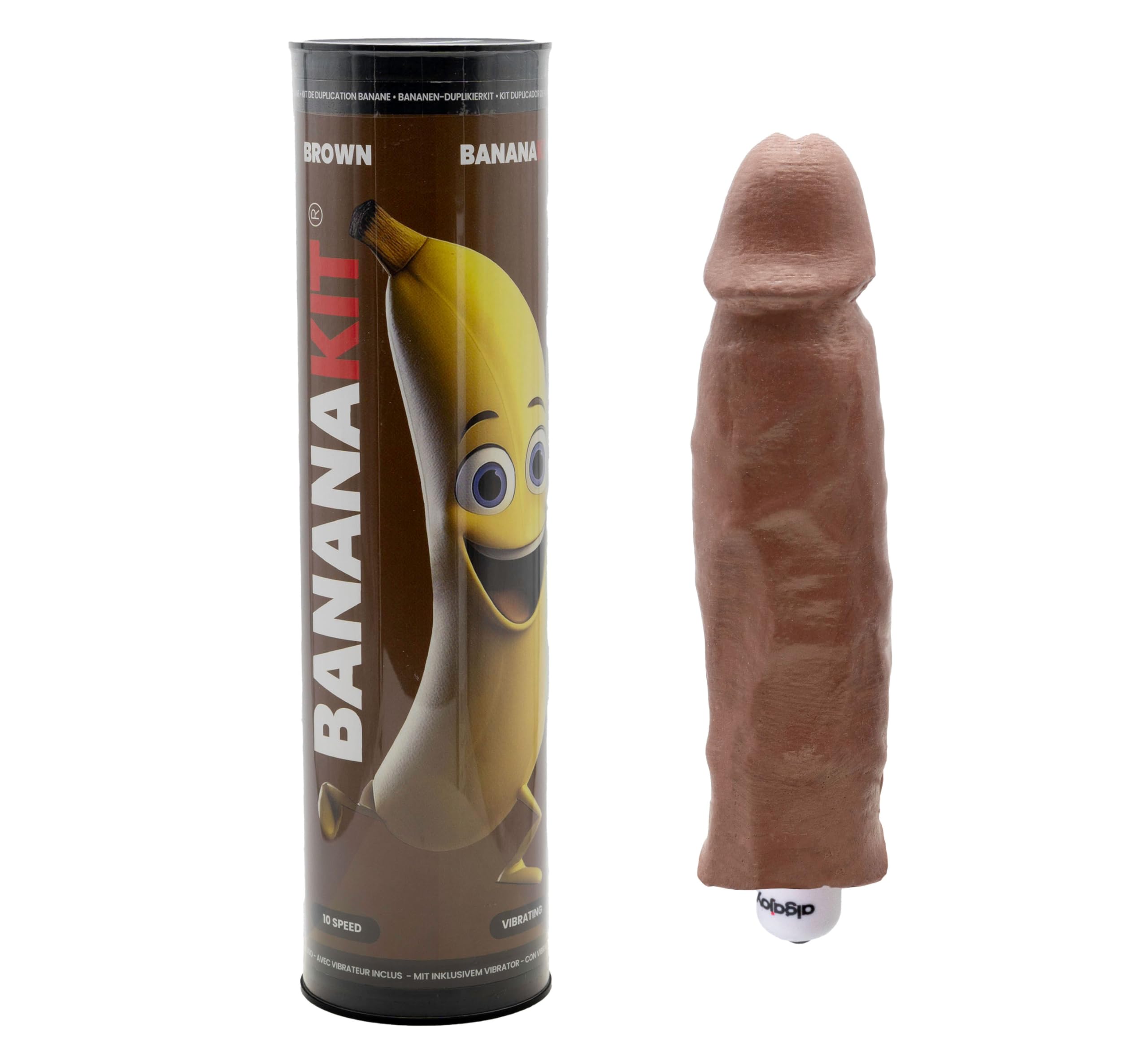 BANANAKIT® Set Completo Calco Parti Intime Maschili | Silicone Alta Definizione Pronto in 20 Min | Vibratore 10 Velocità Incluso | Made in Italy (MARRONE)