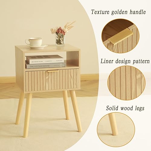 Miniatura 6 de MaxSmeo Mesita de noche pequeña de madera con cajón, mesa auxiliar moderna para dormitorio y espacios pequeños, patas de madera maciza, fácil