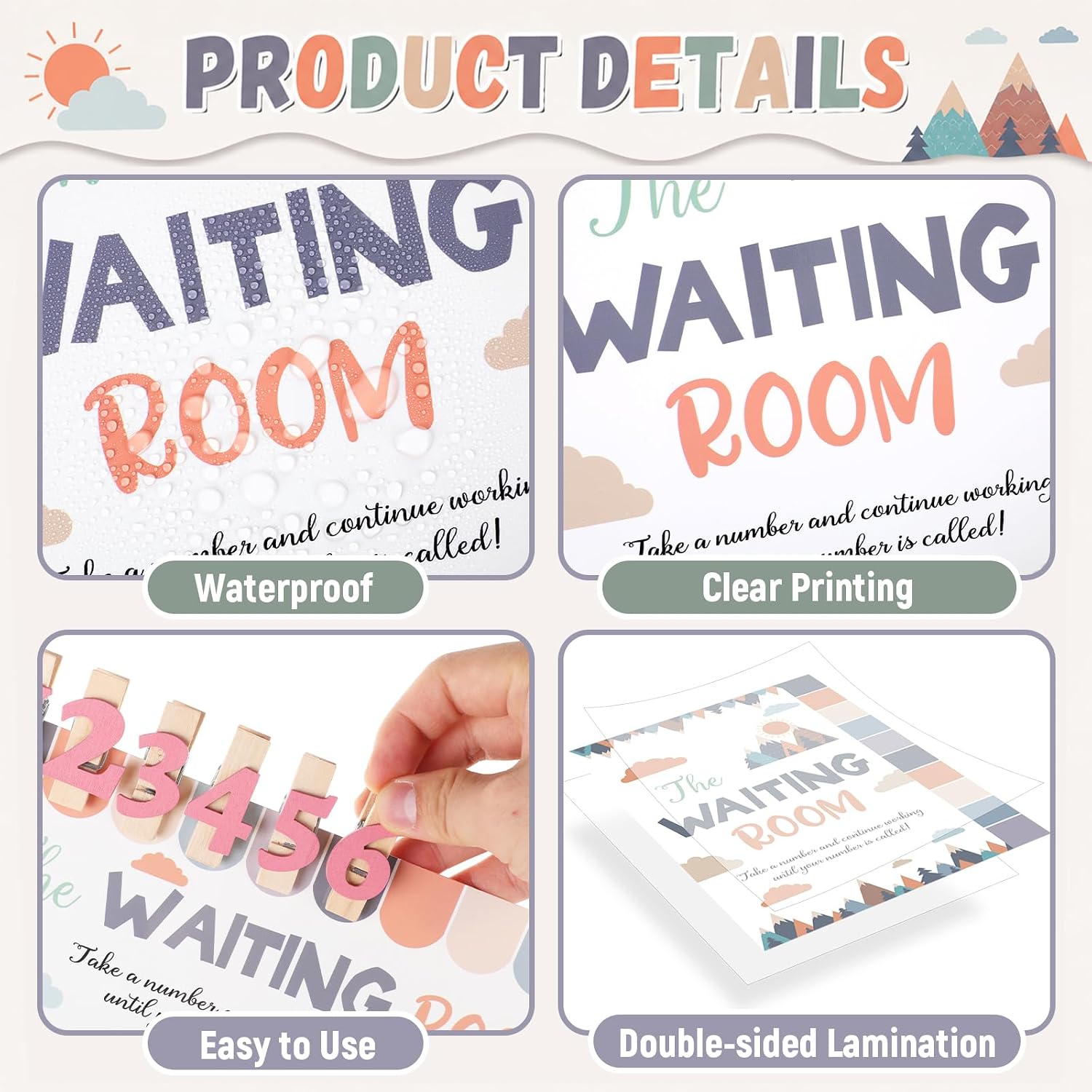 22 Pcs Mountains Classroom Management Boho Waiting Room Clip Chart Waiting Room Poster Wooden Number Clip for Student Queue Management Teacher Behavior Visual Aid Classroom Must Haves Back to School image 3