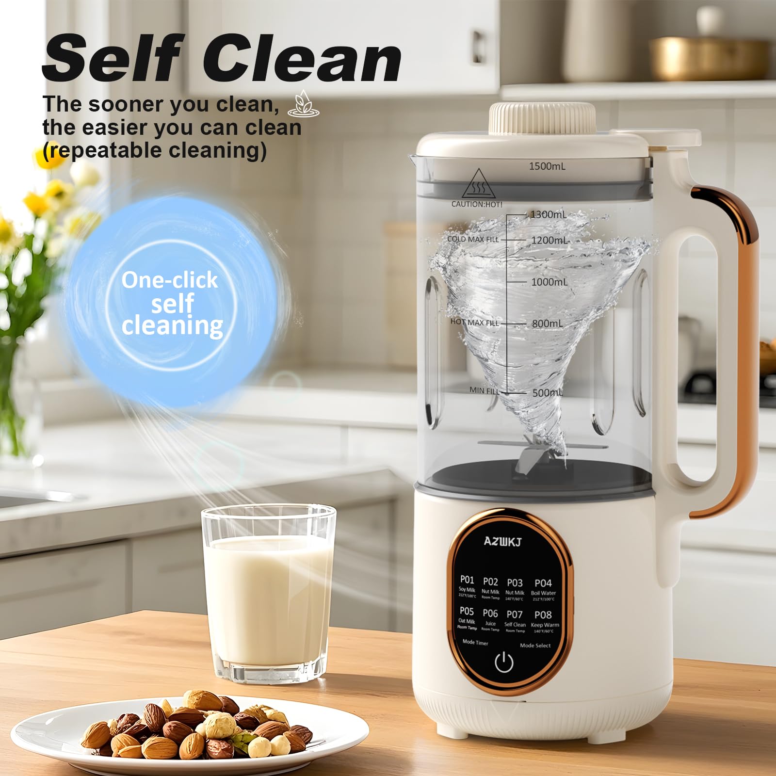 Machine à Lait Végétal 8 En 1 - 1200 Ml, Autonettoyante, Démarrage Différé - Pour Lait D'Amande, Soja, Avoine, Smoothies, Soupes