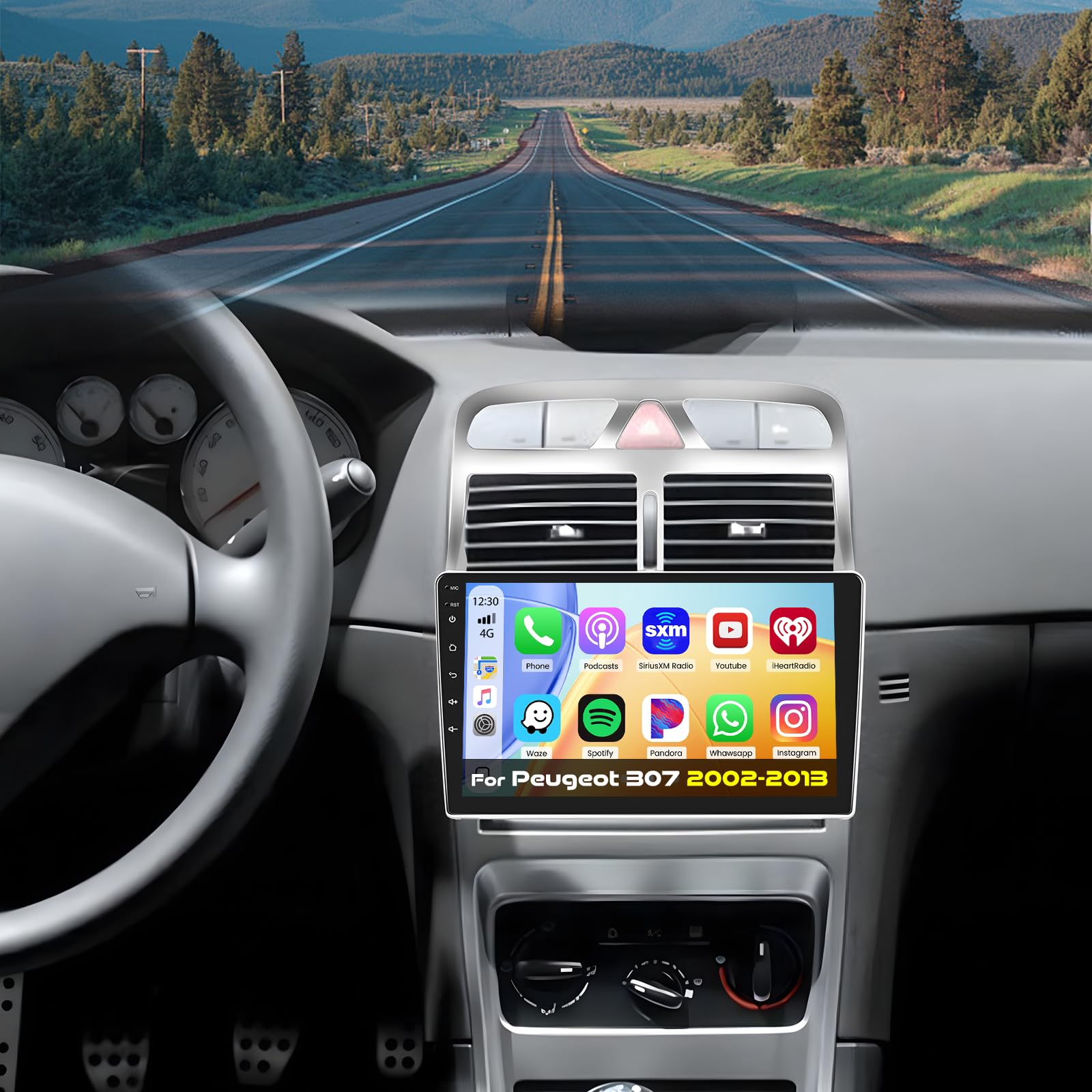 Inefala Autoradio para Peugeot 307 2002-2013 con 9'' Pantalla con Wireless Carplay Android Auto Mirror Link FM Radio EQ WiFi Bluetooth USB SWC Cámara de Marcha atrás y luz del Color de la carrocería