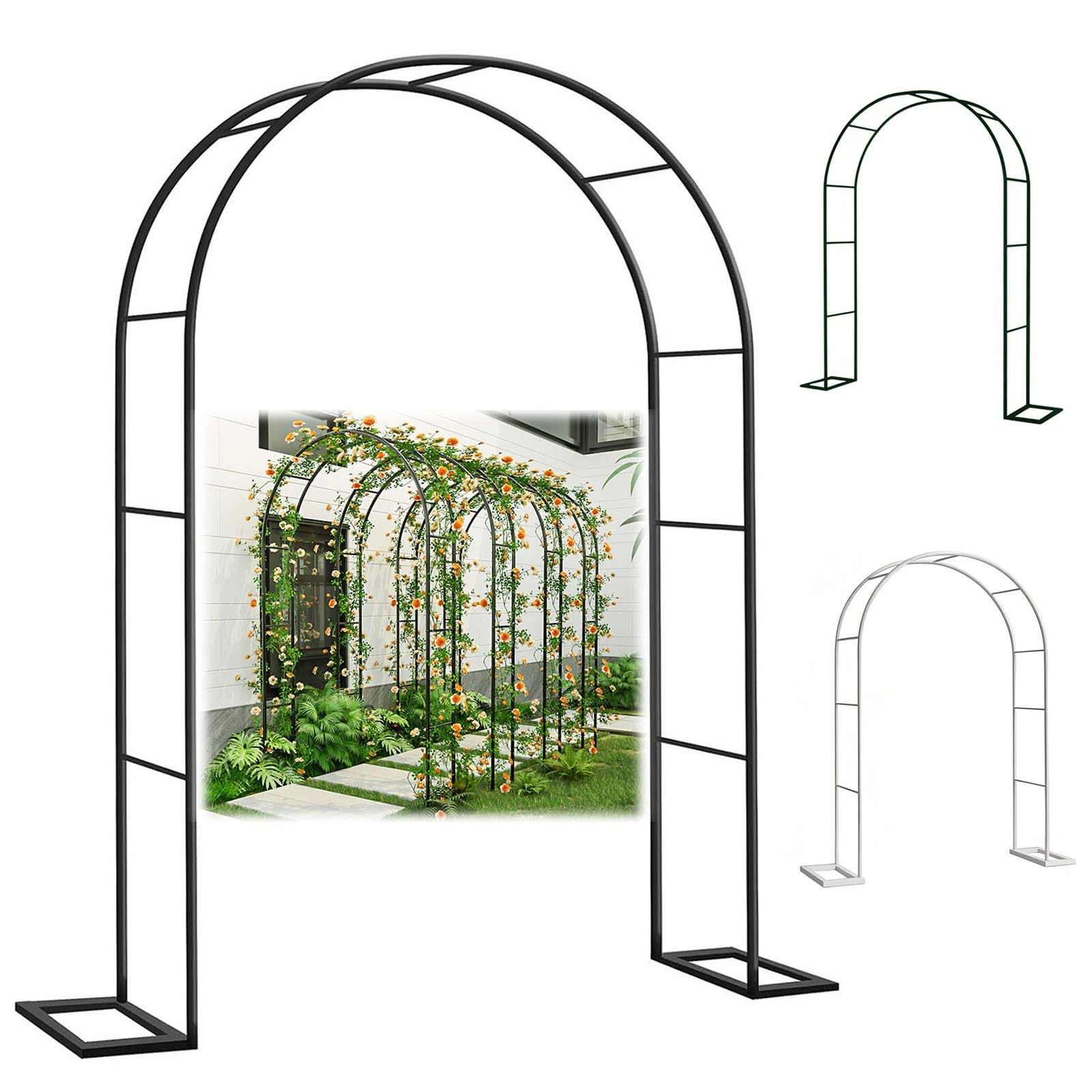 Metalowa altana ogrodowa odporna na rdzę łuk ślubny z podstawą stabilna kratka do roślin pnących stylowy czarny łuk (szer. x wys.: 300 x 250 cm) - idealny na imprezy plenerowe