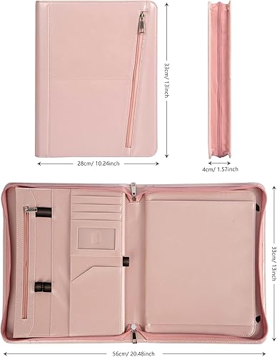 Miniatura 5 de Nombre grabado gratis, Padfolio profesional A4, cartera de cuero vegano con bloc de escritura tamaño carta, carpeta comercial con cremallera para