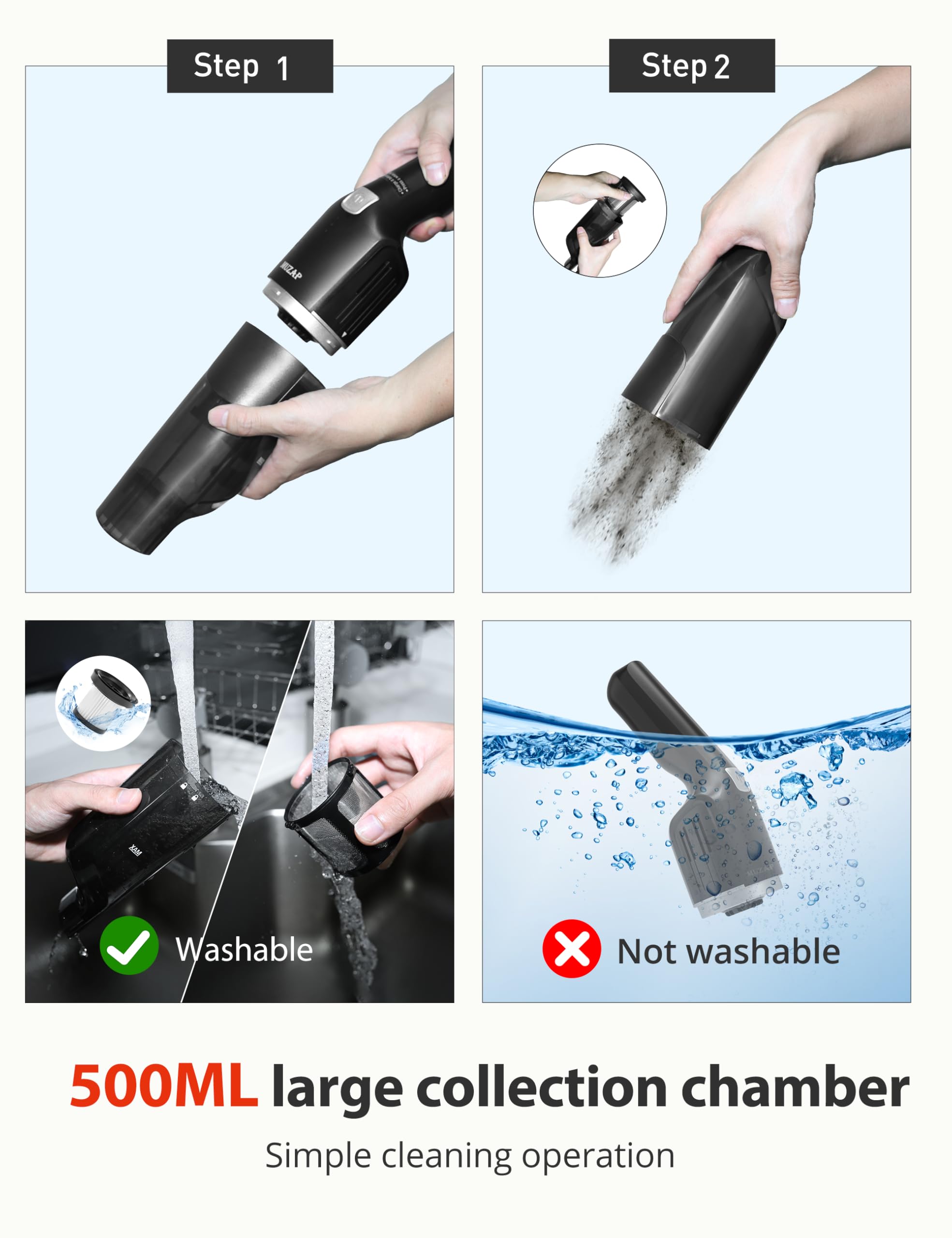 Aspiradora de mano inalámbrica, potente aspiradora de coche de 15 KPA, 2 velocidades, 2 métodos de carga, cargador inalámbrico, mango ergonómico, aspiradora recargable portátil para coche, hogar
