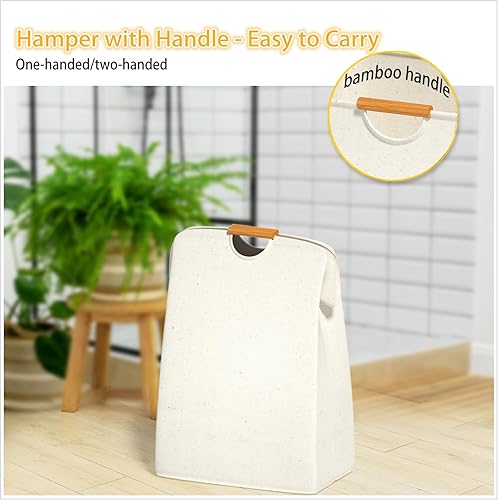 Miniatura 3 de Neateam Cesta de lavandería blanca con asa, cesta de lavandería para dormitorio, impermeable, para ropa sucia, para dormitorio, cuarto de servicio,